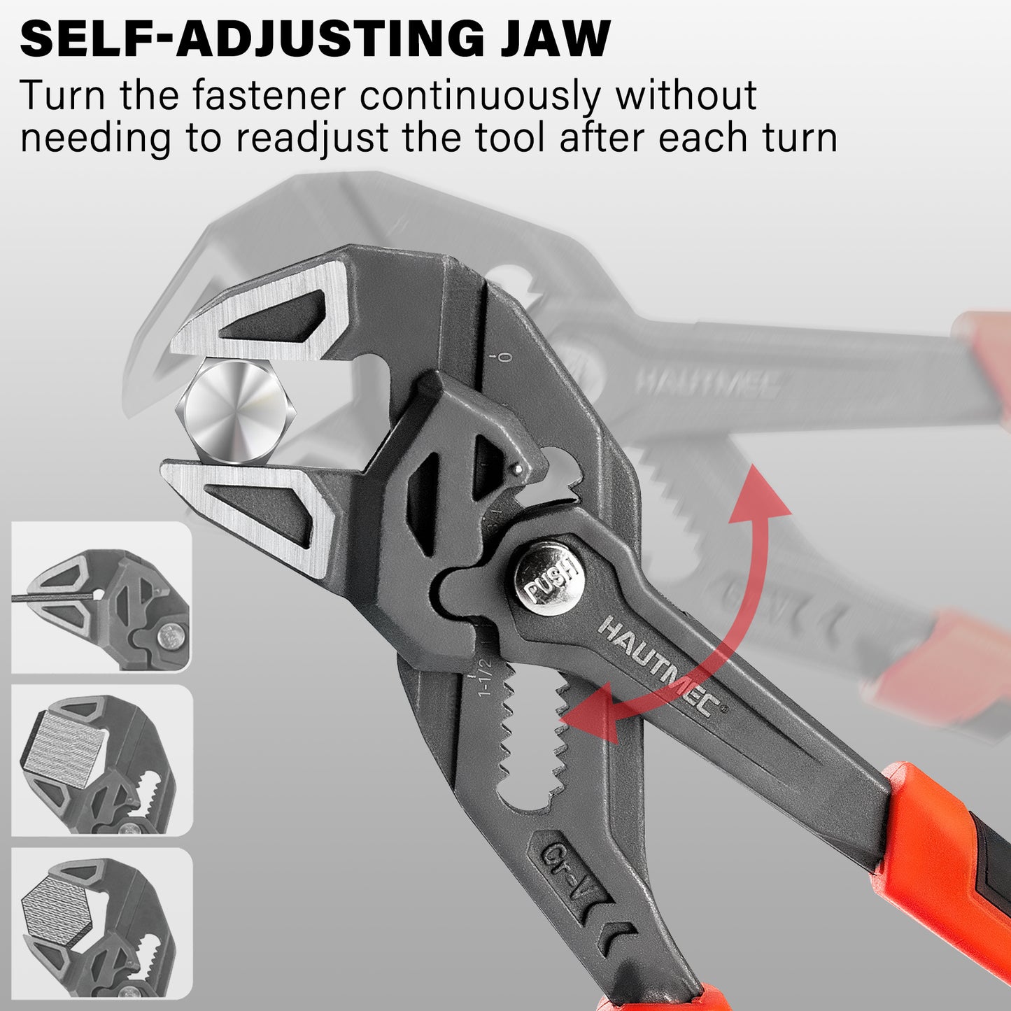 HAUTMEC Adjustable Pliers Wrench, 12-Inch Smooth Jaw Parallel Pliers, Heat-Treated CR-V Steel & Phosphated Rust-Resistant, SAE/Metric Scale, Storage Belt Pouch for Professional Plumbing & DIY HTAWH25025
