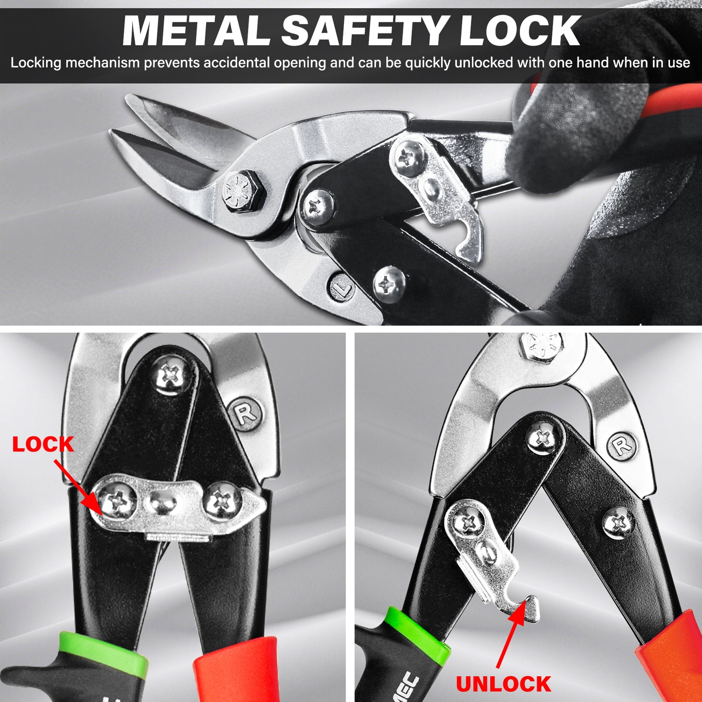 HAUTMEC 3-Piece Aviation Tin Snips for Cutting Metal Sheet, CR-V Steel Miter Shears for Straight, Left & Right Cuts, 10 Inch Heavy-Duty Sheet Metal Cutters with Safety Lock & Ergonomic Grip –HTSSM25063