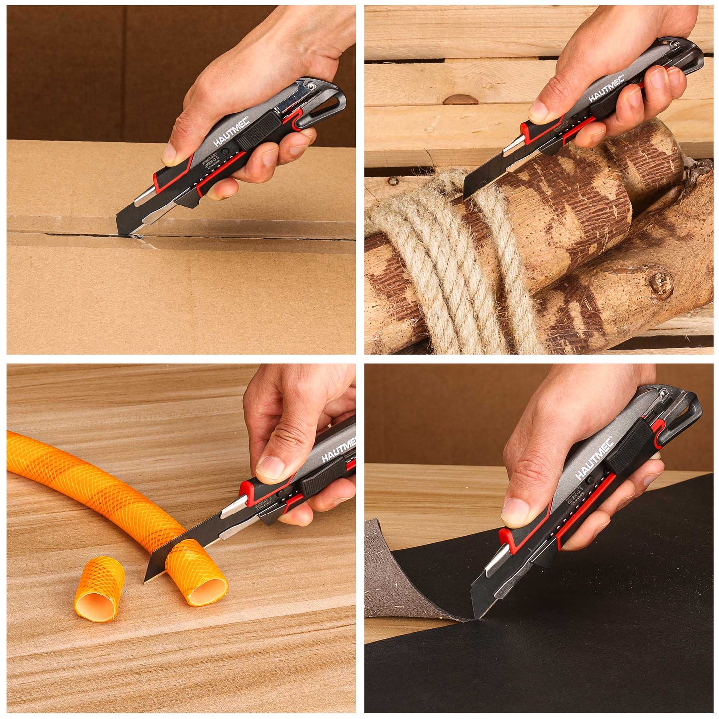 HAUTMEC Heavy Duty Utility Knife Box Cutter 18mm In Alluminum Alloy Shell, with Extra Ultra Sharp Black Sk2H 10 Blades in Safety Dispenser, Retractable and Auto-lock, HT0413-KN