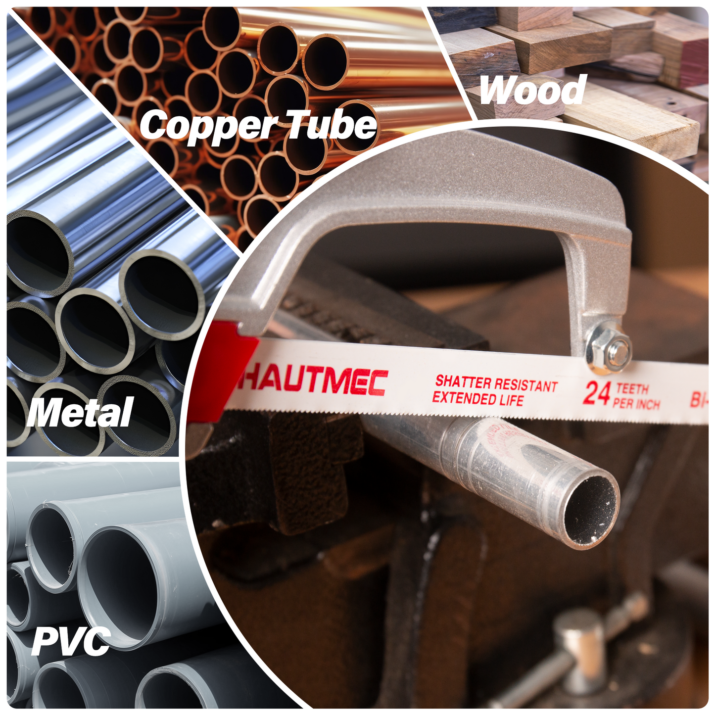 HAUTMEC 12" Hacksaw Blades Replacement Bi-Metal(10 Pack) 18 TPI High Speed Steel Grounded Teeth HT0016-CT