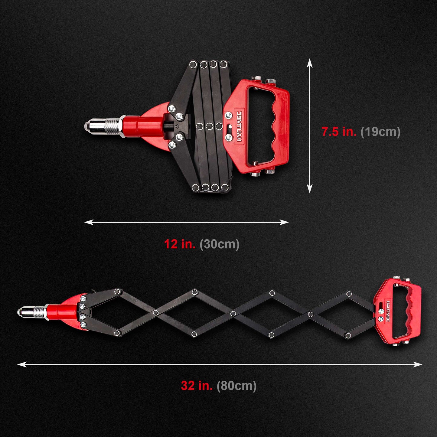 HAUTMEC Expert Heavy-Duty Lazy Tong Pop Riveter With 5 Replaceable Nosepieces, Single pull Action Riveter, Fast Riveting for industrial use HT0130-HR