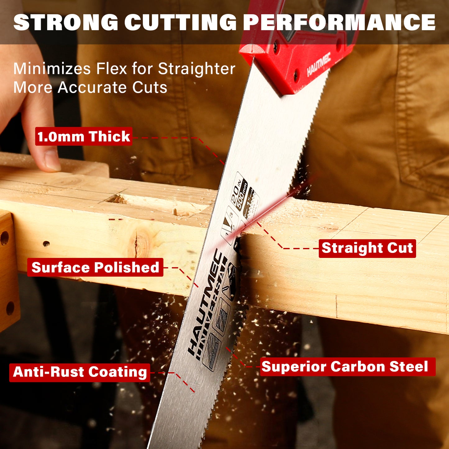 HAUTMEC 14 in. Universal Hand Saw - 11 TPI Fine Cuts Wood Saw - Professional Universal Saws for Wood, Laminate And Plastic - Crosscut Saw, HT0024