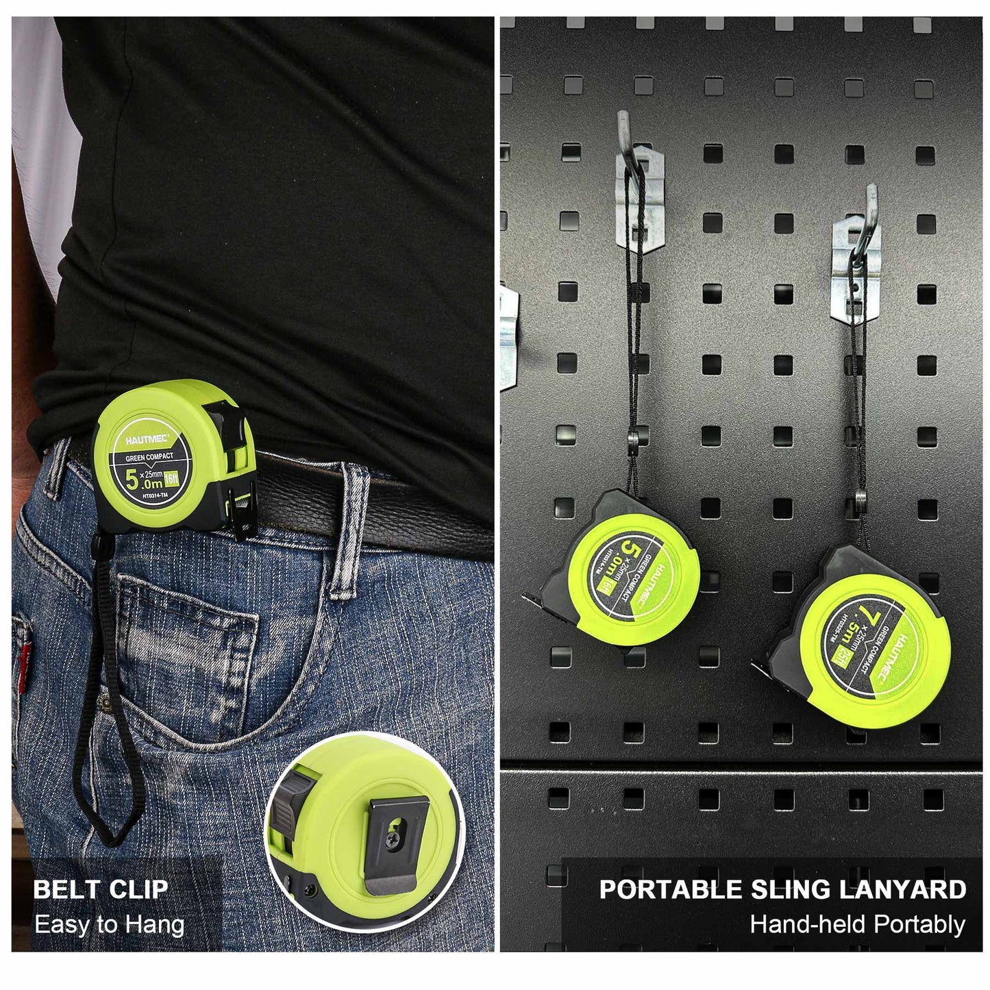 HAUTMEC 16Ft Tape Measure 3PCS with Fractions 1/8, Multi-Catch Hook Retractable Measuring Tools, Heavy Duty Green Compact Case for Construction, Carpenter, Professionals HT0314-3PC