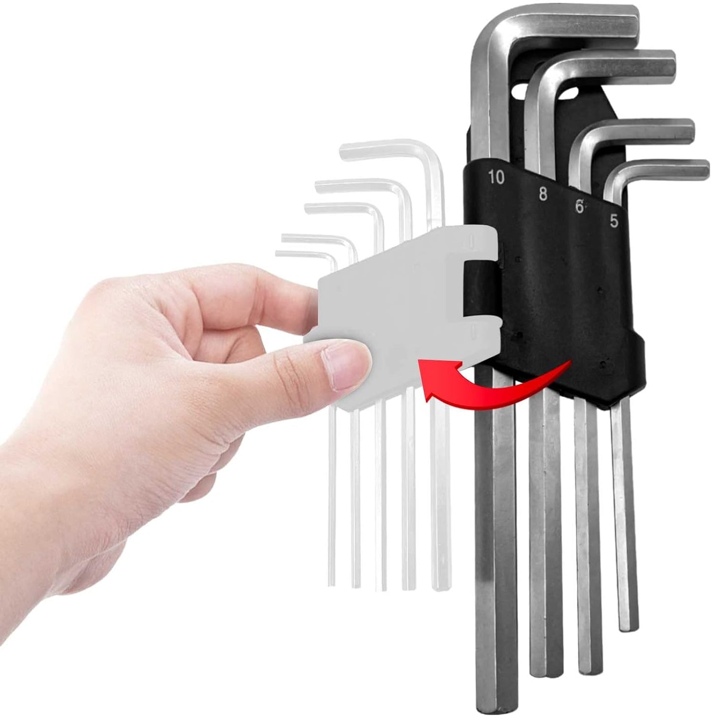 HAUTMEC 9-Piece Hex Key Allen Wrench Set, L Shape Metric Assortment, Chrome Vanadium Steel, Precise and Chamfered Tips, 1.5-10 mm, HT0221-SS