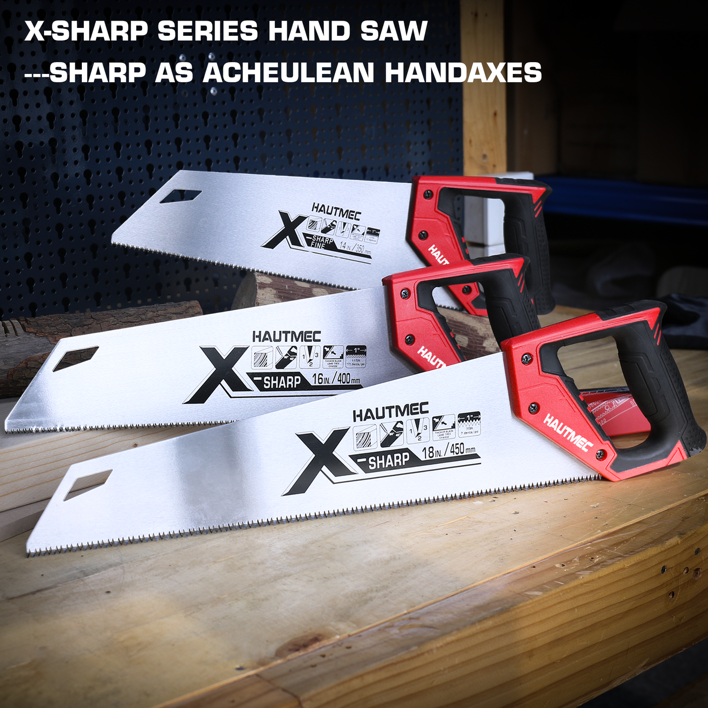 HAUTMEC 14 in. X-Sharp Hand Saw, 12 TPI Woodworking Handsaw, Soft-Grip Sharp SharpTooth for Cutting and Sawing Trees, Plastic Pipes, Drywall HT0295-WS