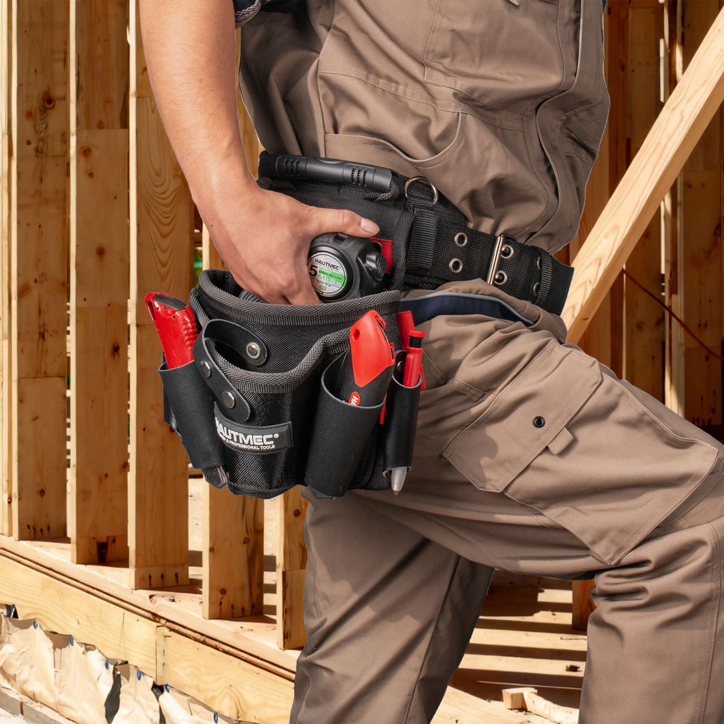 HAUTMEC Tape Measure 16ft/5m Dual Scale Metric Measuring Tape, Auto-Lock with Nylon Coated Blade & Rubber Case, for Construction, Woodworking, DIY HT0100