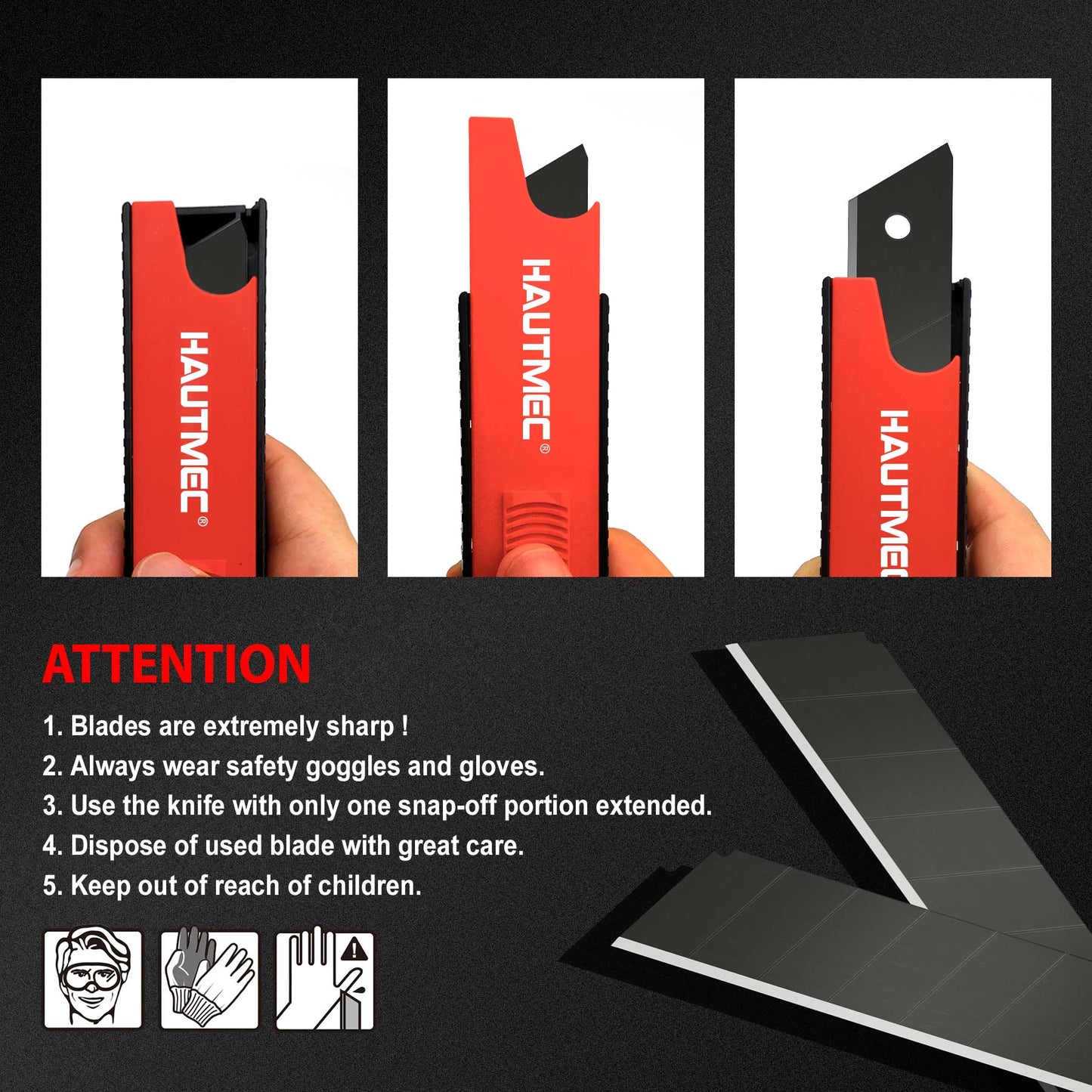 HAUTMEC 20PCS 25mm SK2H Ultra Sharp Snap Off Blades, Professional Retractable Utility Knife Replacement Blades 2 PACK, Creative Safety Box, for Industrial or Construction Applications HT0082-20PC