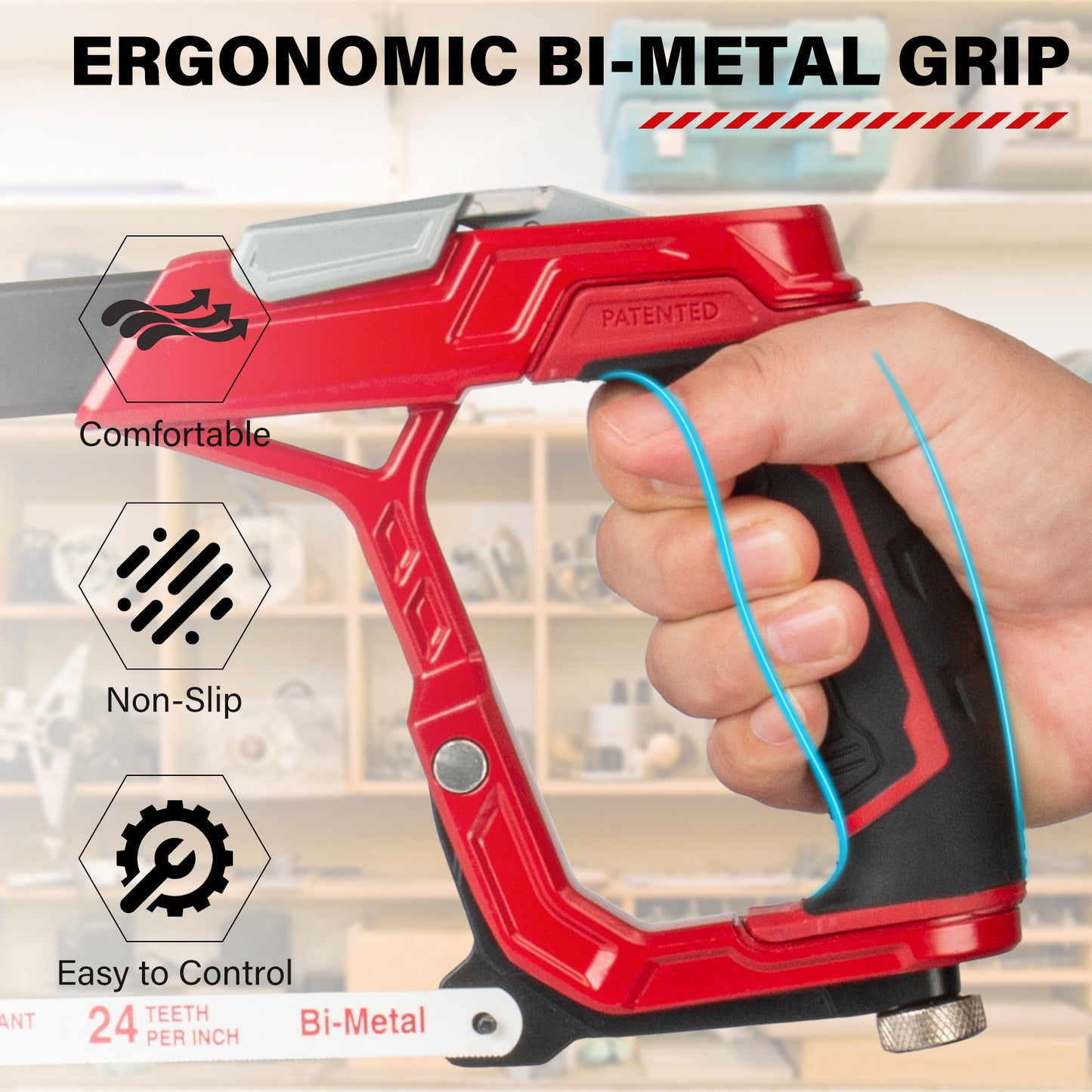 HAUTMEC 12" Fast Tension Hacksaw with Extra 5 HSS Blades, Heavy-Duty Aluminum Frame, Quick-Change Tension, Blade Storage, Pro Hack Saw with Dual Cutting Angles for Metal, PVC, Wood - HTHSH25034