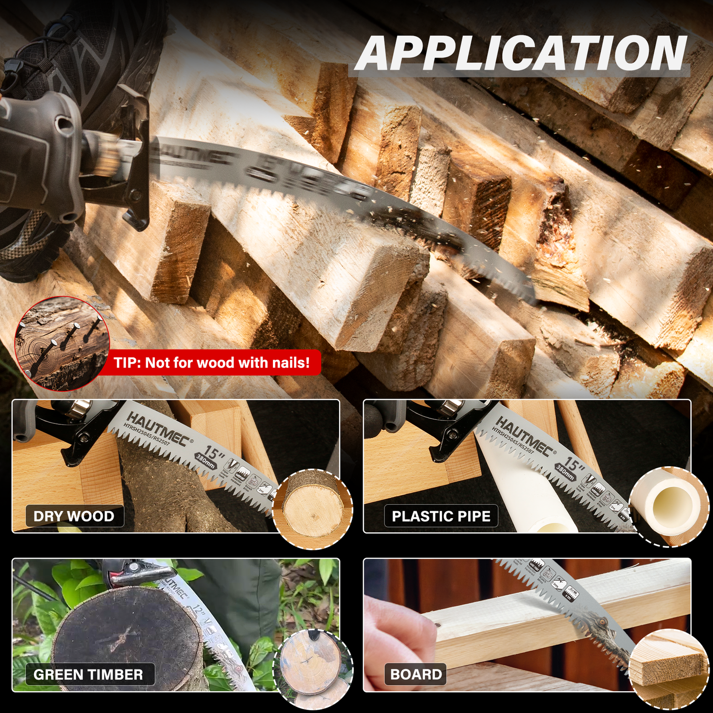 HAUTMEC 4 Pieces Japanese Teeth Reciprocating Saw Blades, Curved Blade with 6TPI Harden Teeth Medium Cut for for Tree Trimming, Wood/PVC Pipe Cutting, Cr-V Sabre Sawzall Blades, HTRSH25047