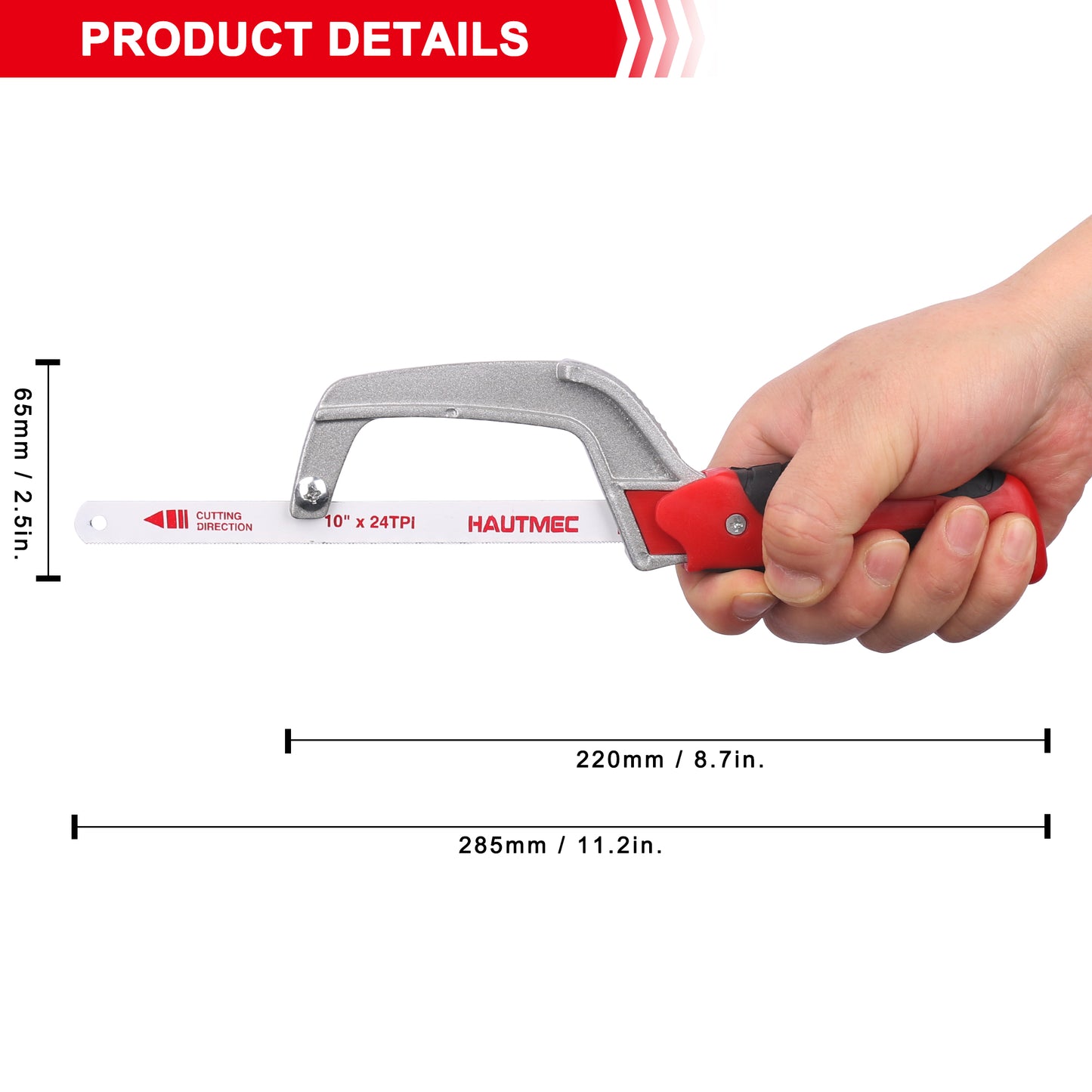 HAUTMEC Mini Hacksaw – Compact Hand Hack Saw Metal Frame With Bimetal HSS Blade HT0035-PL