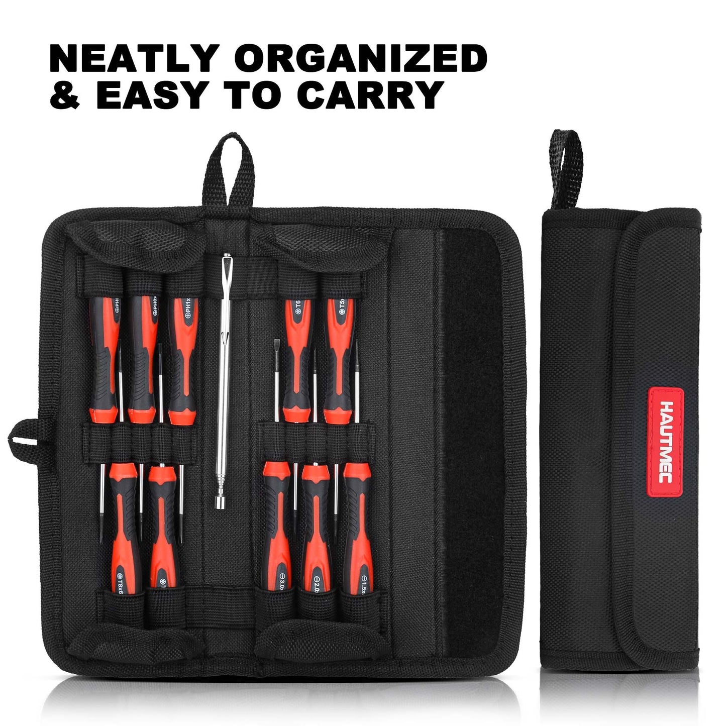 HAUTMEC 11-PCS Precision Mini Screwdriver Set with Telescoping Magnetic Pickup Tool, Phillips, Flat, Torx, Pouch, CRV Steel Shaft Magnetic Tiny Screwdriver Set for Eyeglass, Watch, Laptop, Phone, HT0421