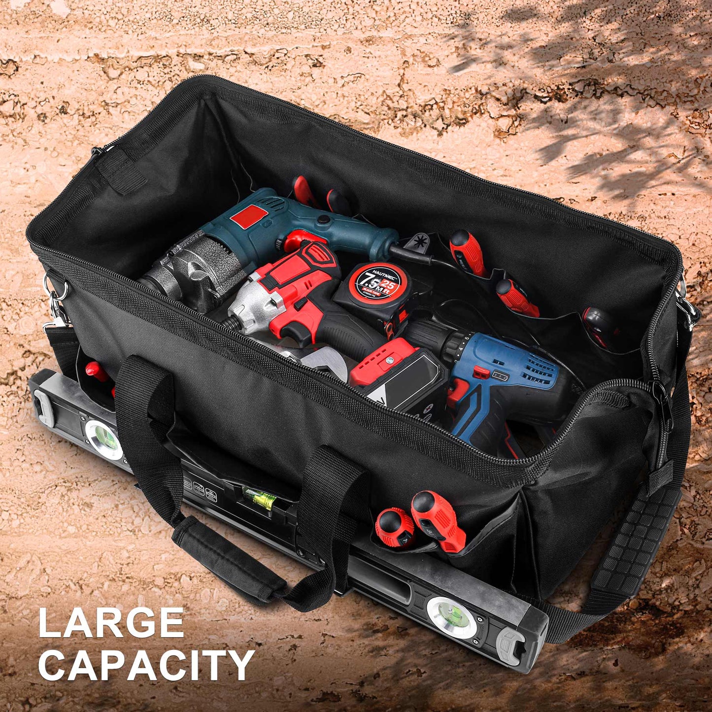 HAUTMEC 24" Contractor Heavy Duty Tool Bag, All Black HT0184-TB
