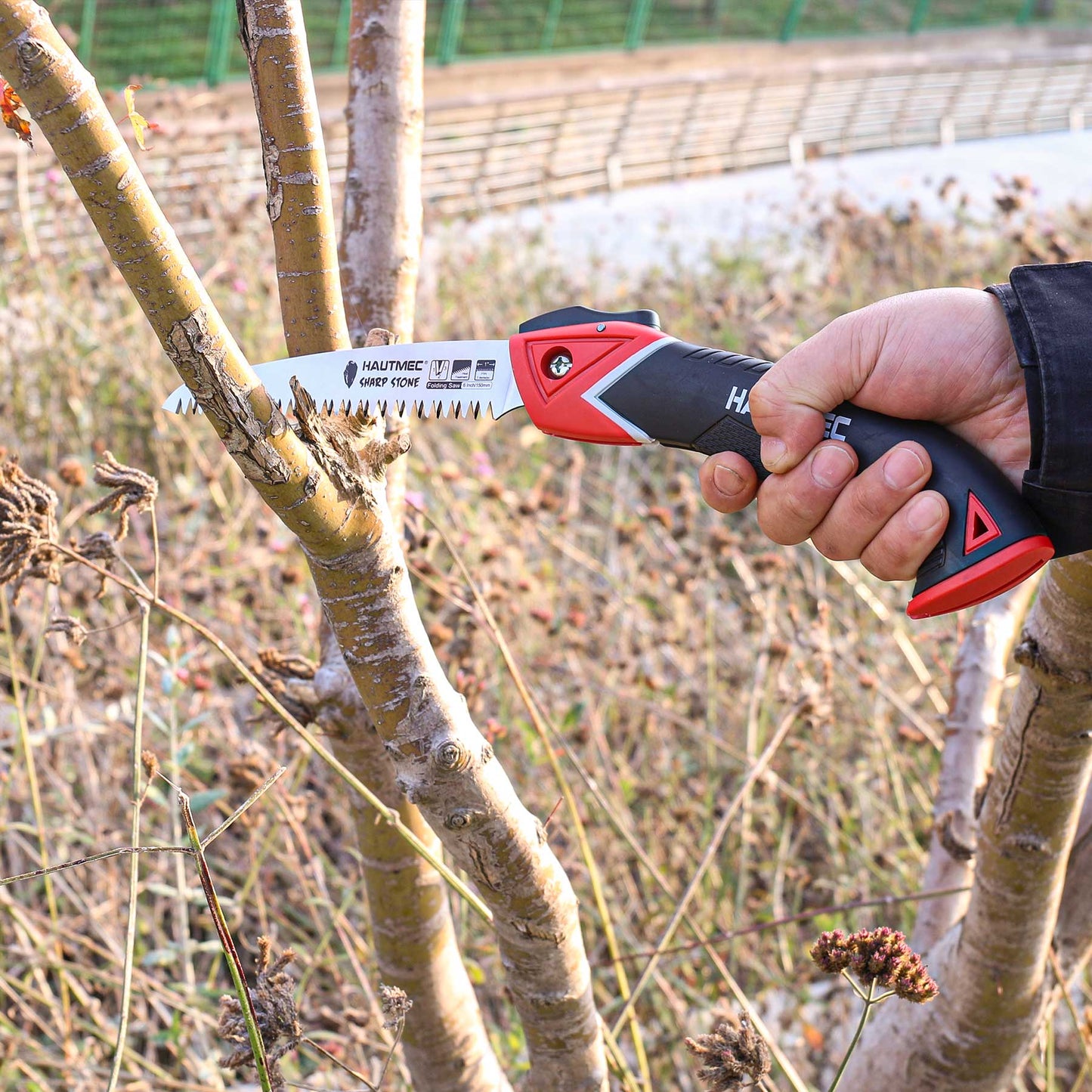 HAUTMEC 6 Inch Heavy Duty Pruning Handsaw of Sharp Stone Serie, SK5 Foldable Blade, Triple-cut Teeth, for Wood Cutting, Garden Camping, Landscaping, Tree Trimming HT0303