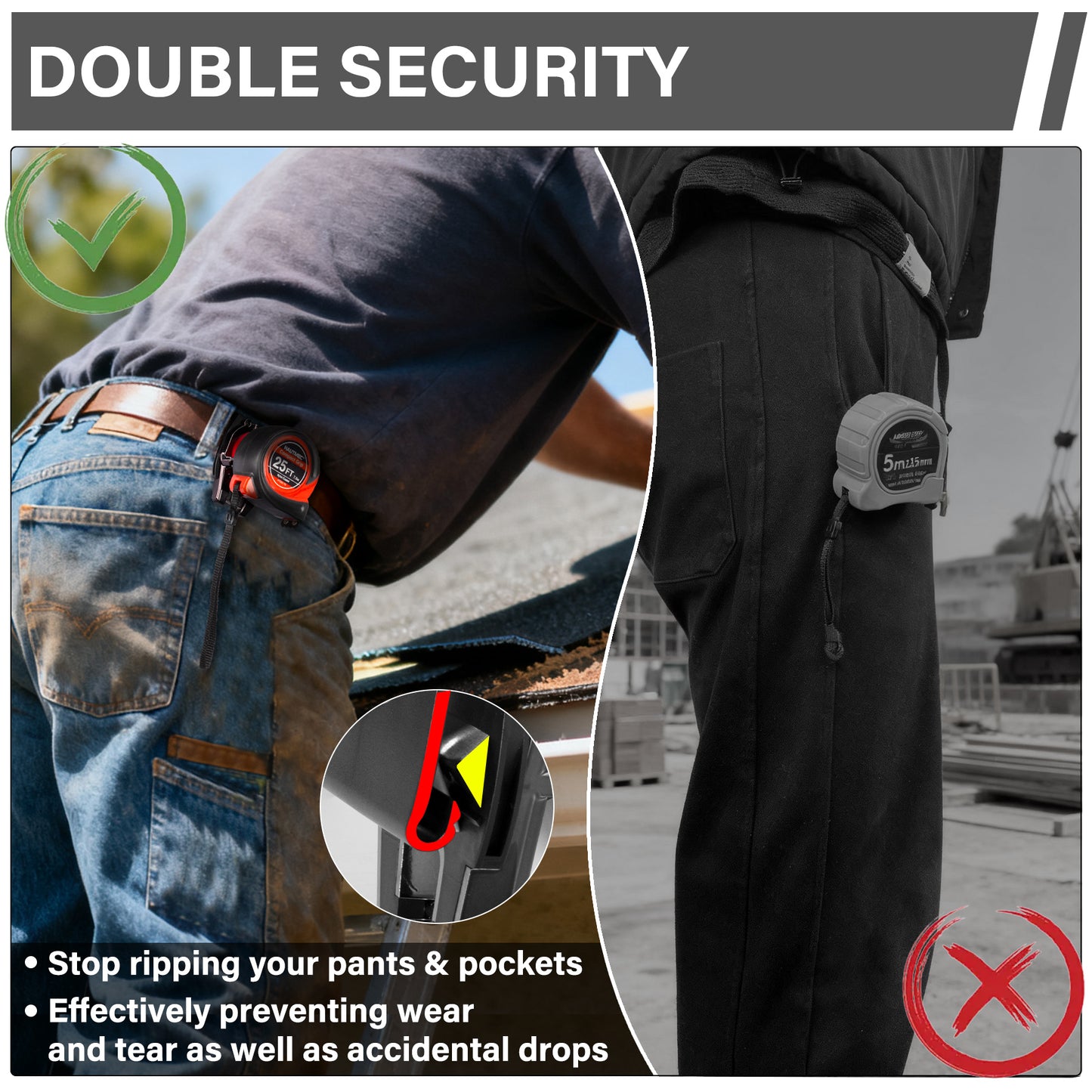 HAUTMEC Tape Measure Holder for Tool Belt Clip,Widen Locking Belt Clip up to 2-1/8" with Rotating Latch Tape Measure Clip Compact & Portable Measuring Tape Holder HTMEM25049