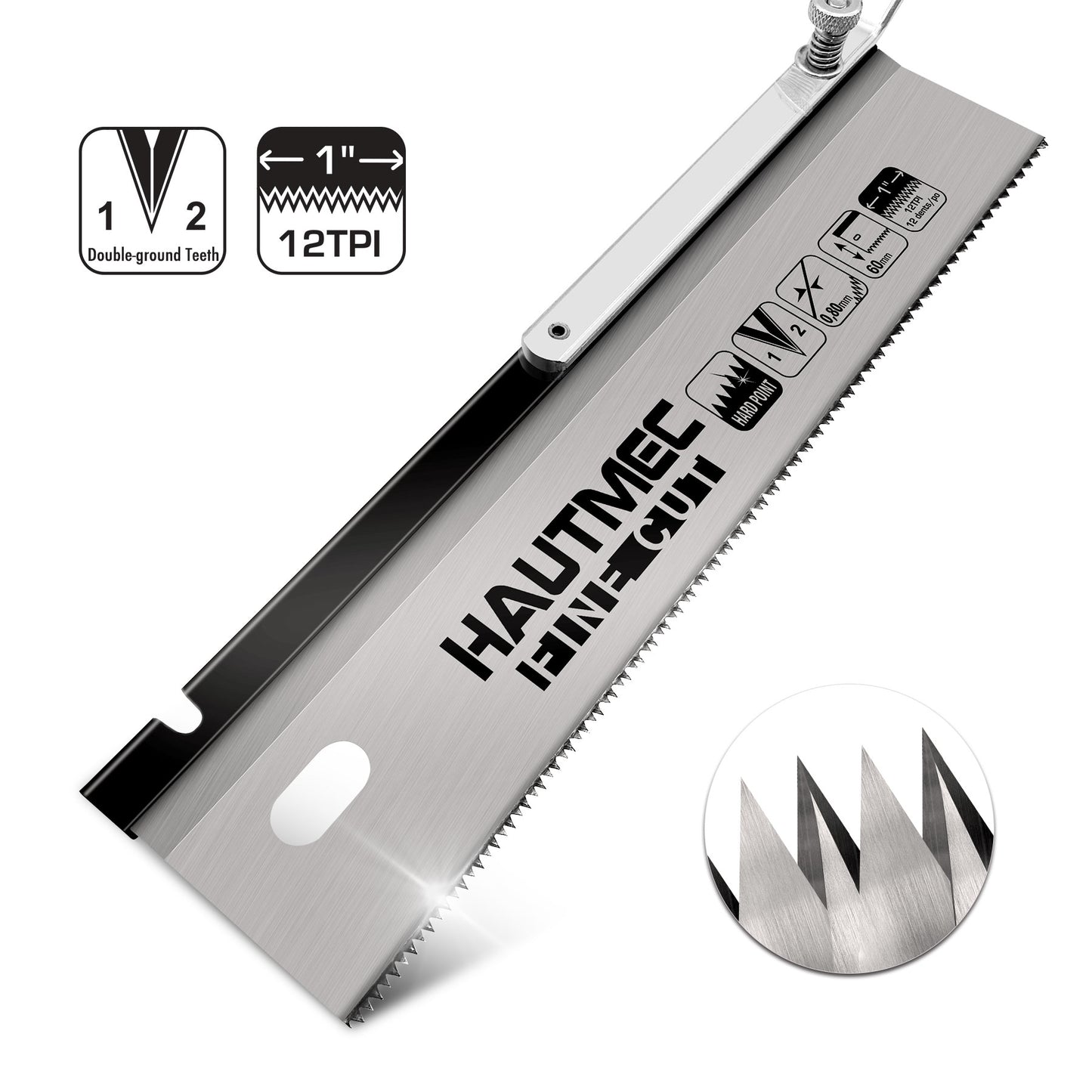 HAUTMEC 10" Reversible Dovetail/Jamb Saw, 12TPI Double Ground Teeth with Spring Loaded Design & Cranked Soft Handle for flush-cutting door jambs and millwork for tile installation and prep
