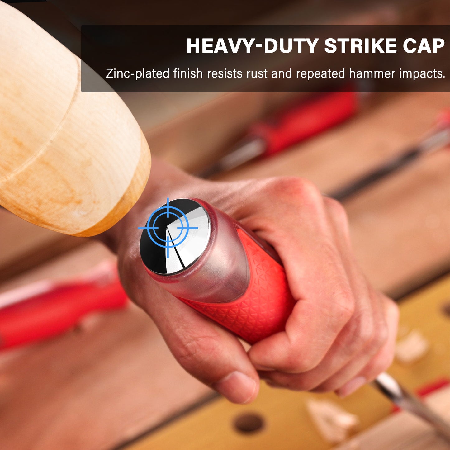 HAUTMEC 1/2" Wood Chisel for Woodworking & Carving. Drop-Forged CR-V Steel Beveled Edge Blade with Ergonomic Non-Slip Handle and Heavy-Duty Strike Cap, HT0360