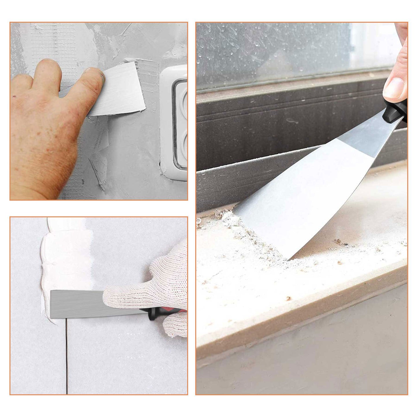 HAUTMEC 3pc Putty Knife Set, 1.25 in - 2 in - 3 in Paint Scraper, Flat Heavy Duty Stainless Steel Blade and Hammer End for Removing Wallpaper for Puttying Plaster, Cement HT0062-PT
