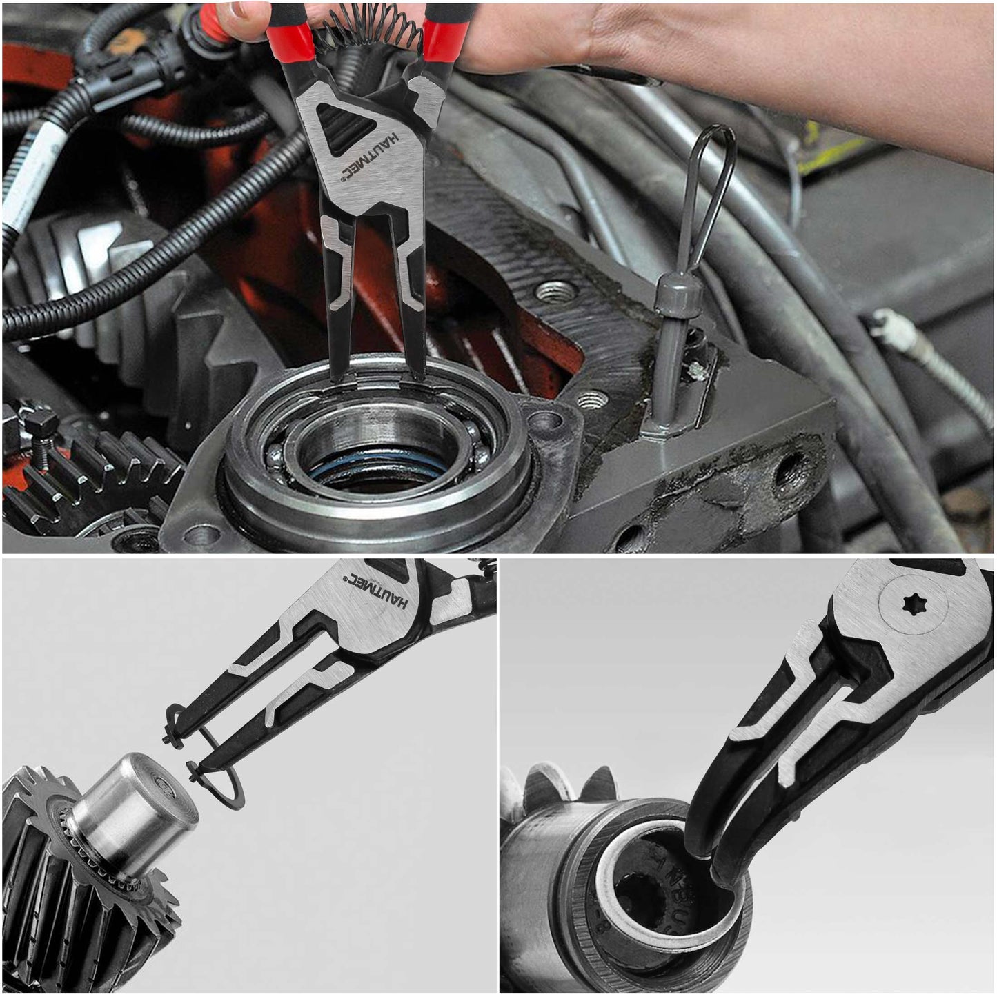 HAUTMEC 4PCS High Leverage Snap Ring Pliers Set,7 inches Internal/External Heavy Duty Circlip Pliers HT0280