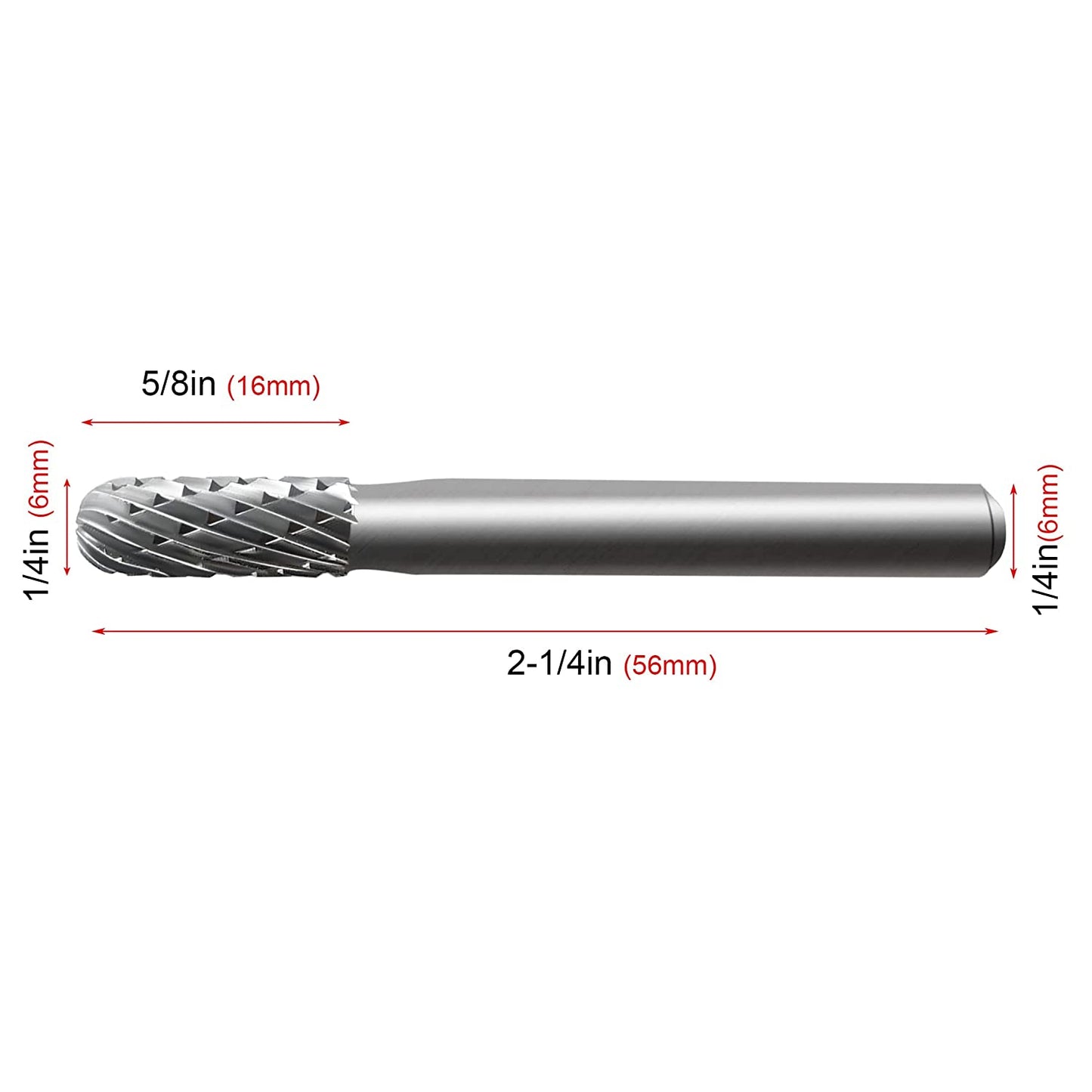 HAUTMEC Pro Ball Nosed Cylinder Tungsten Rotary File Carbide Burr 1/4" shank,1/4" head size Double Cut for Die Grinder Bit Woodworking,Drilling, Metal Carving, Engraving, Polishing HT0198-MC