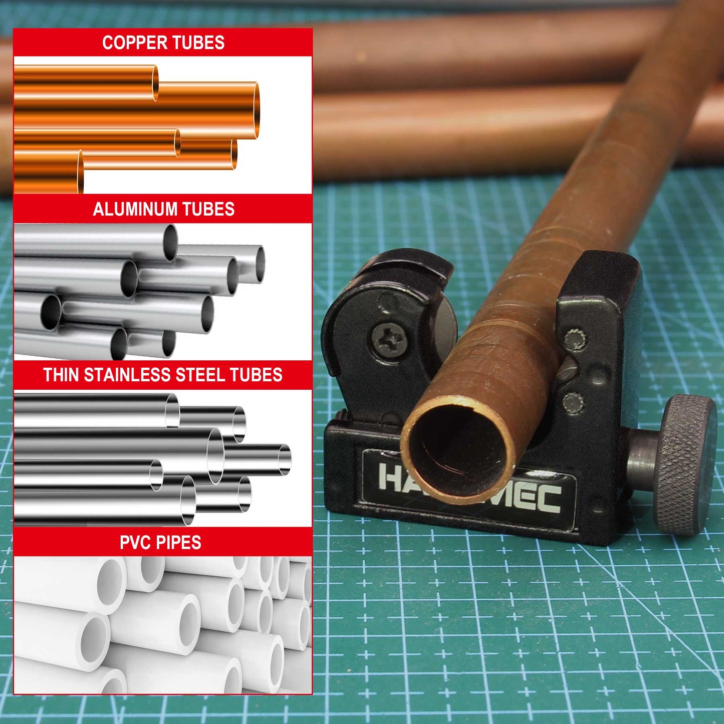 HAUTMEC Mini Tube Cutter Of Diameter from 1/8" to 5/8" OD (3-16mm), Heavy Duty Pipe Cutter for PVC, Copper, Aluminum, and Thin Stainless Steel Tube HT0131-TC