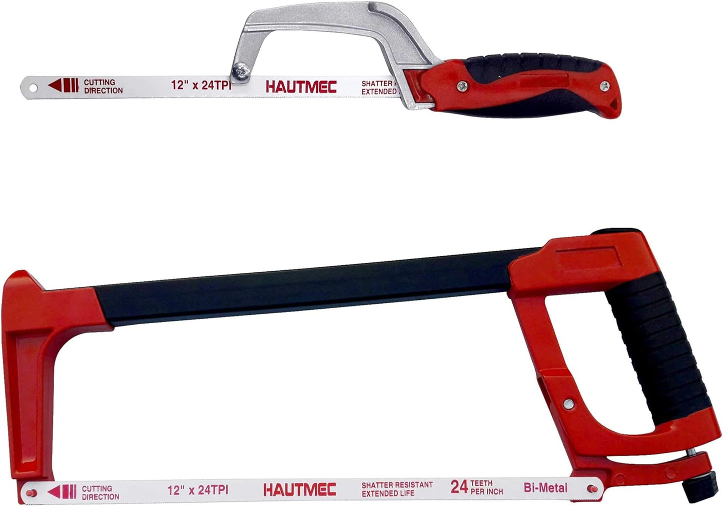 HAUTMEC 12" Hacksaw Blades Replacement Bi-Metal (100 Pack) 24 TPI High Speed Steel Grounded Teeth HT0017-100PC