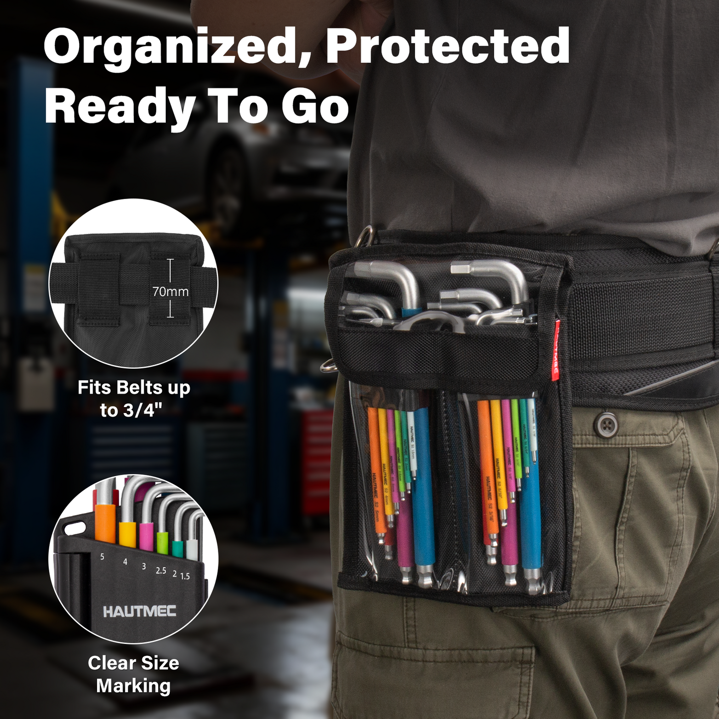 HAUTMEC Allen Wrenches Sets with Ball End(SAE & Metric), 18PCS Extra Long Arm Hex Key Set,  Heavy-Duty S2 Steel Pro Allen Key Set, 1/16" to 3/8" and 1.5-10mm, Color Coded Sleeve with Belt Loop Pouch HTHKP25053