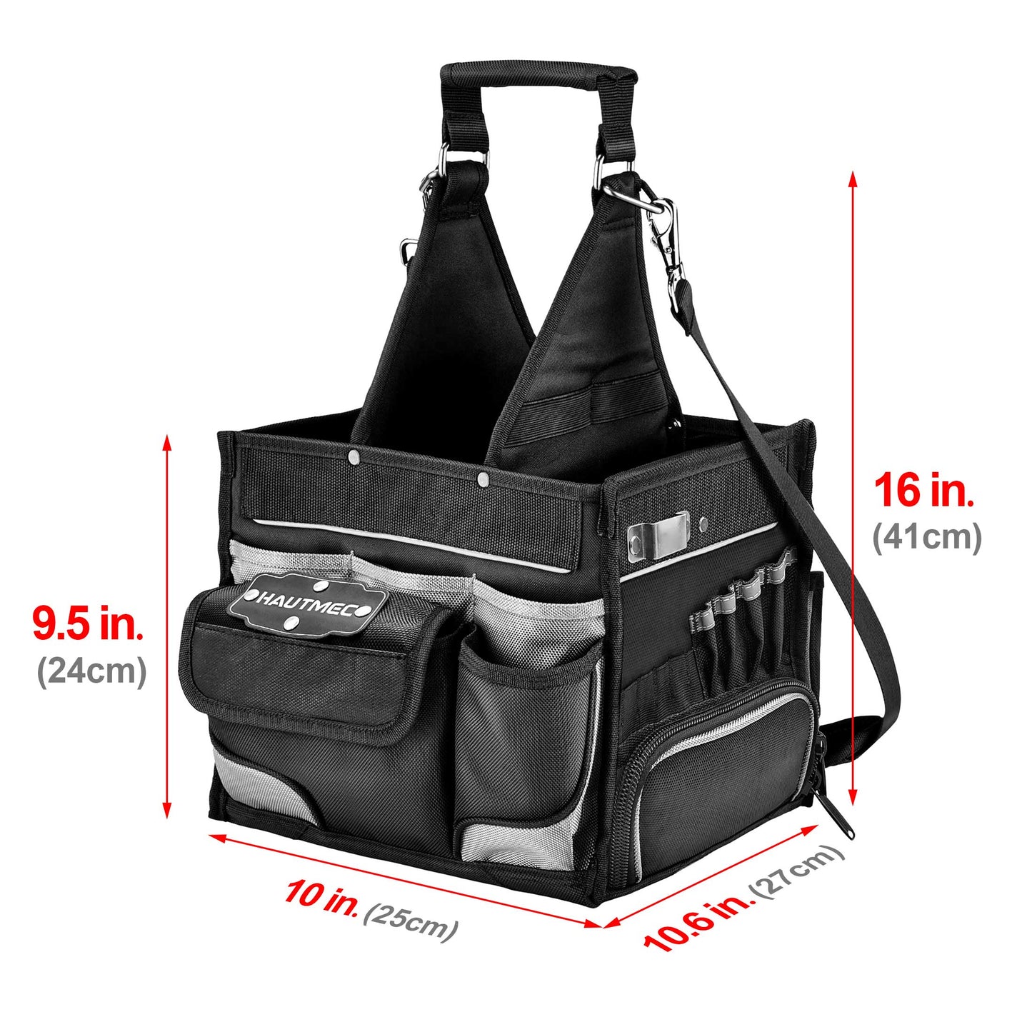 HAUTMEC Pro Electrical & Maintenance Tool Bag Tool Tote With Extra Parts Tray, 11-Inch 1680D Heavy-duty Electricians Tool Carrier, Removable Shoulder Strap and 37 Tool Storage Pockets HT0174-TB
