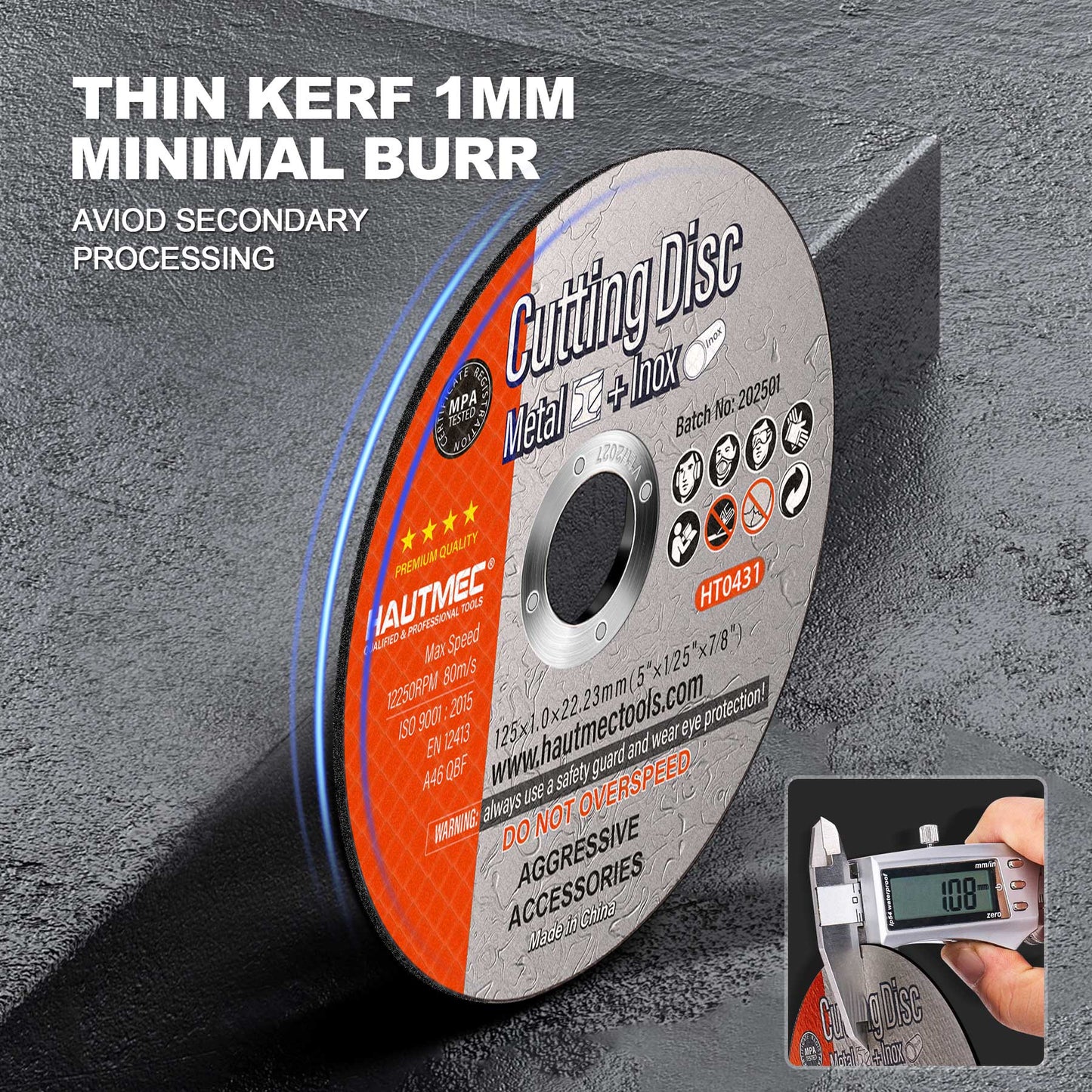 HAUTMEC Expert Grade Cut Off Wheels 125mm x 1.0mm x 22.23mm, Thin Grinding Disc for Cutting Metals, 10 Pack General Purpose Cut Off Blade for Most Angle Grinder - HT0431