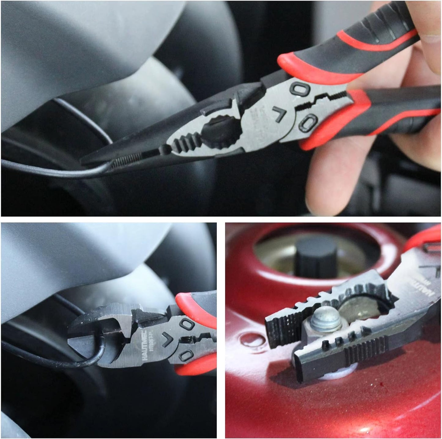 HAUTMEC 3PCS High Leverage Plier Set Multi Pliers Tool Set with 8" Needle Nose Pliers,8" Linesman Pliers and 6" Diagonal Cutting Pliers HT0270