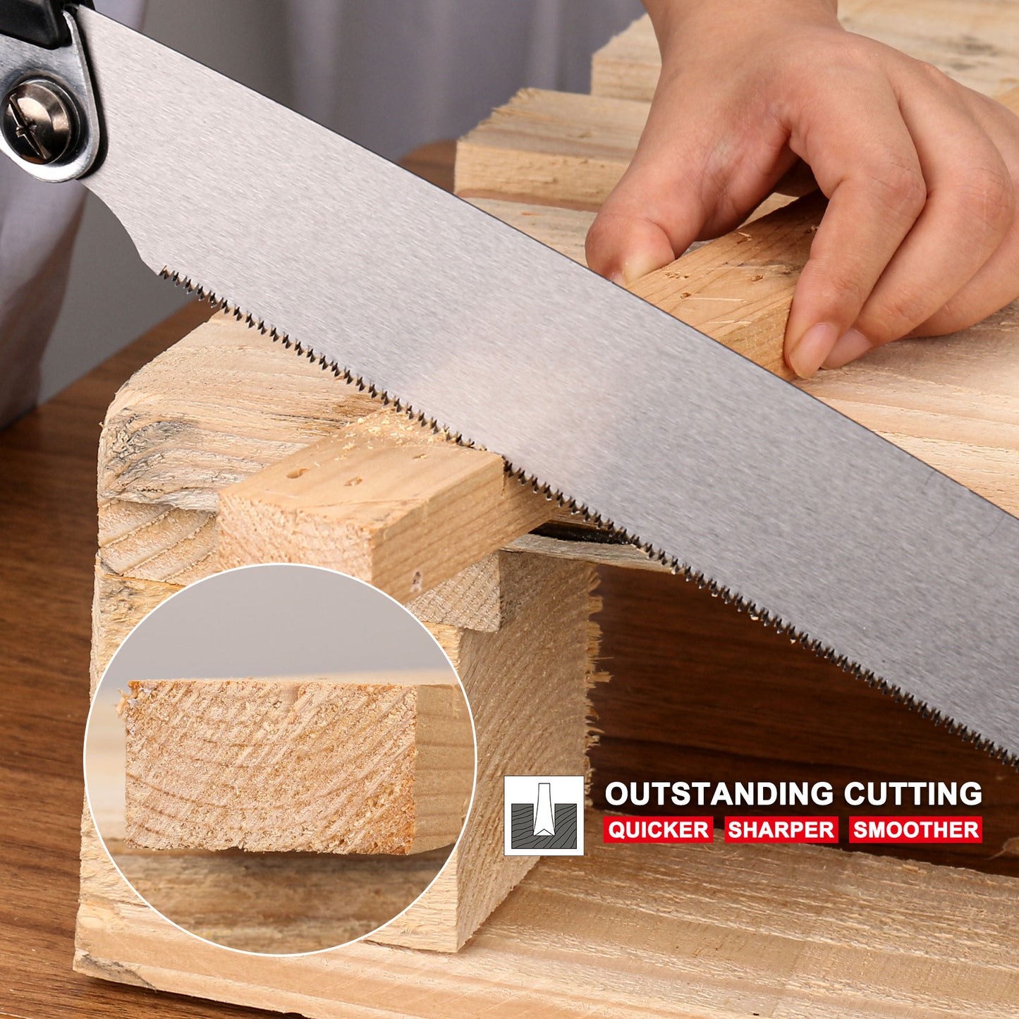 HAUTMEC Japanese Pull Saw, 9“ Foldable Hand Saw with SK5 Steel Blade, Trapezoidal Teeth for Woodworking, Sharp Stone Series, HT0312