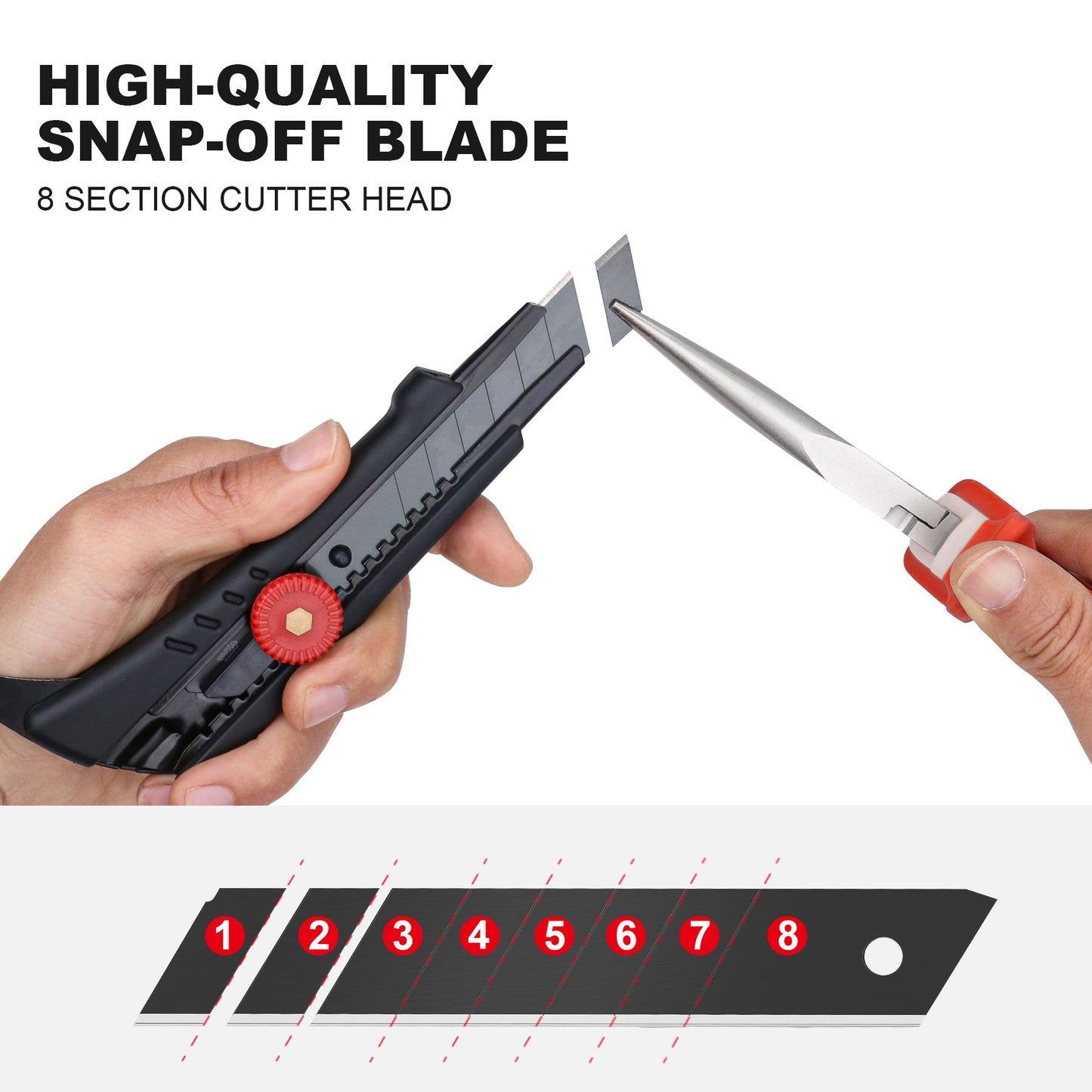 HAUTMEC 18mm Heavy Duty Utility Knife with Multi-Pick, Snap Off Ultra-Sharp Black Retractable Box Cutter, Ratchet & Soft-grip Cutter HT0248-KN