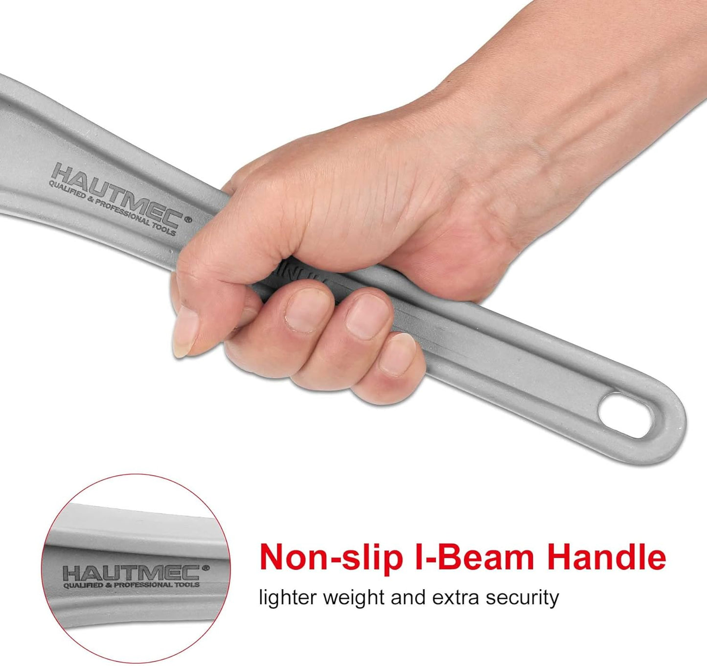 HAUTMEC 14 Inch Aluminum Offset Pipe Wrench, Heavy Duty Adjustable Plumbing Wrench, 2" Jaw Capacity, 40% Lighter Drop Forged Construction, for Use in Tight Spaces HT0189