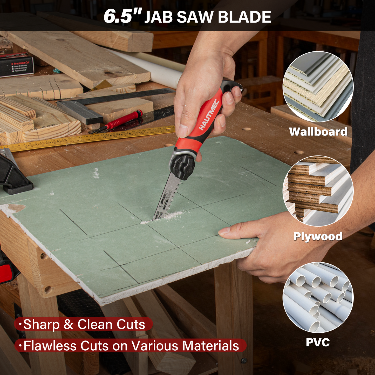 HAUTMEC 3-In-1 Japanese Pull Saw, Replaceable Blade Handsaw with 4-Angle Cutting, Pro Woodworking Cutting Tool (9.5-Inch 17TPI Fine-Cut, 9-Inch 9TPI Quick Cut, 6.5-Inch 6TPI Jab Saw) – HTHDM25050