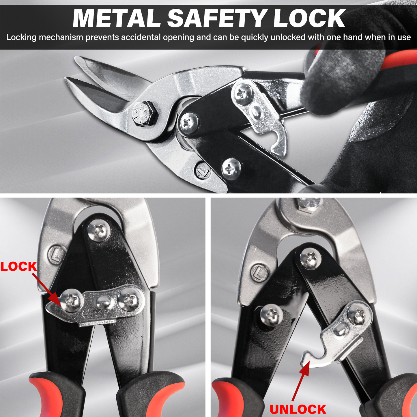 HAUTMEC 3-Piece Aviation Tin Snips for Cutting Metal Sheet, CR-V Steel Miter Shears for Straight, Left & Right Cuts, 10 Inch Heavy-Duty Sheet Metal Cutters with Safety Lock & Ergonomic Grip – HT0068
