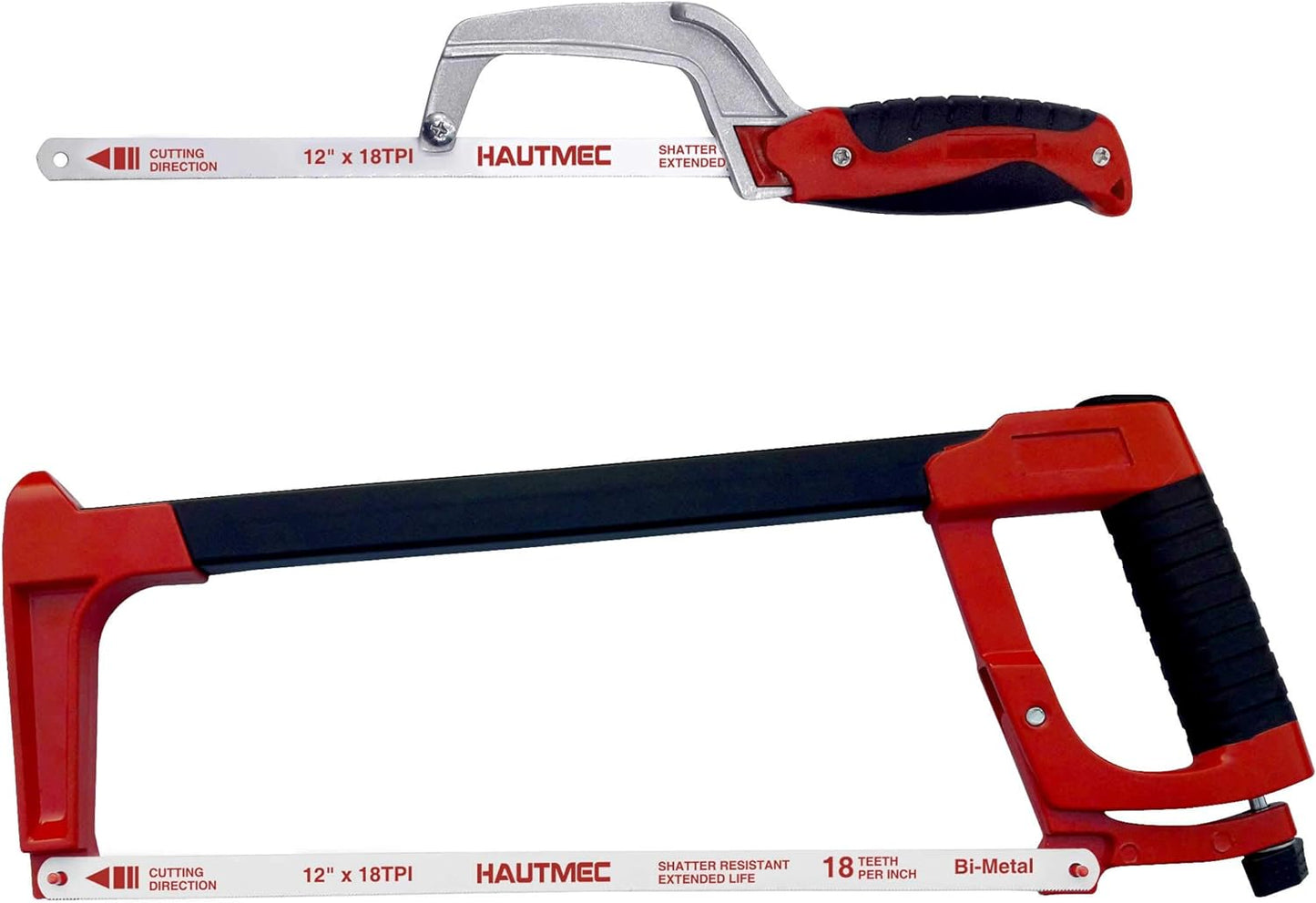 HAUTMEC 12" Hacksaw Blades Replacement Bi-Metal 18 TPI High Speed Steel Grounded Teeth, 2 Pack, HT0016-2PC