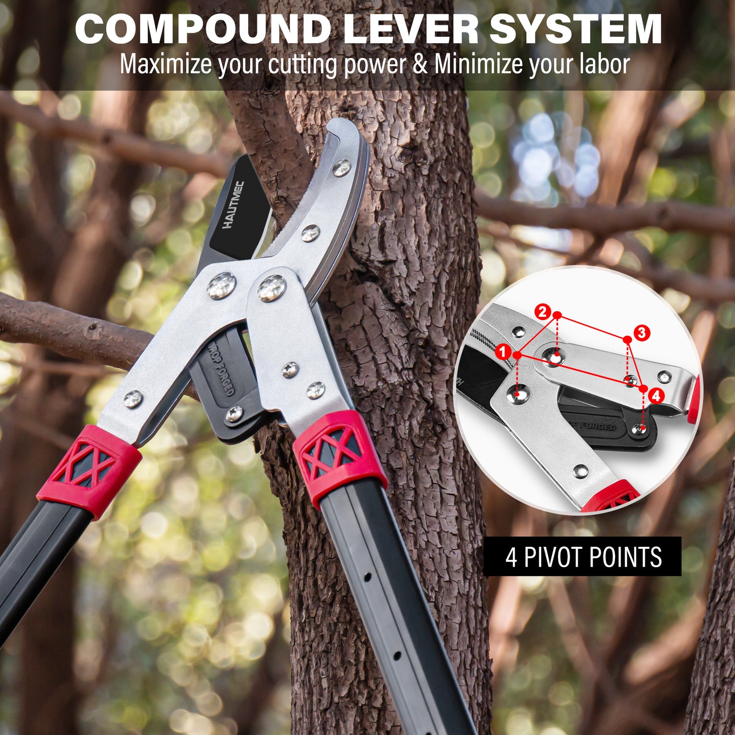 HAUTMEC Anvil Loppers for Tree Trimming Heavy Duty, Extendable 27-37'' Garden Bypass Loppers with Compound Action System, 2" Cutting Capacity, Labor-Saving Tree Trimmer for Yard, Lawn Branch Cutter HT0149