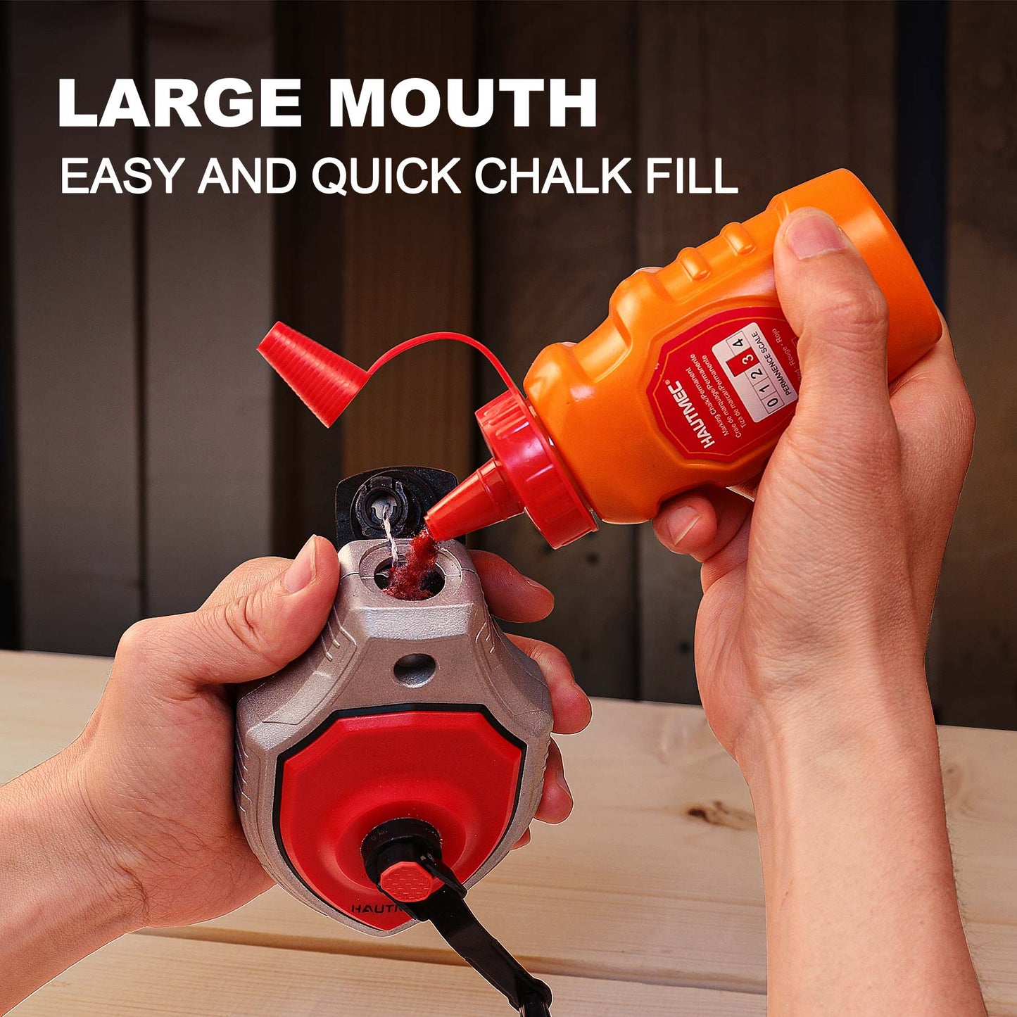 HAUTMEC Pro Aluminum Alloy Chalk Reel 30M/100ft Kit，6:1 Ratio Gear Speed, Strong Chalk Line for Carpenters & Builders, HT0356