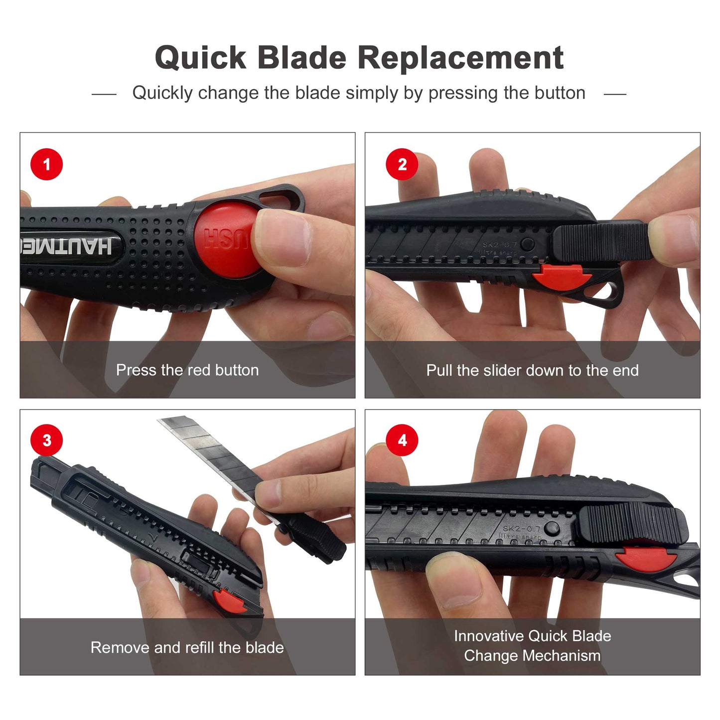 HAUTMEC Pro 18mm Black Auto-Lock Utility Knife Set Including 10pcs Ultra Sharp Black Snap-off Blades in Case, HT0094-KN