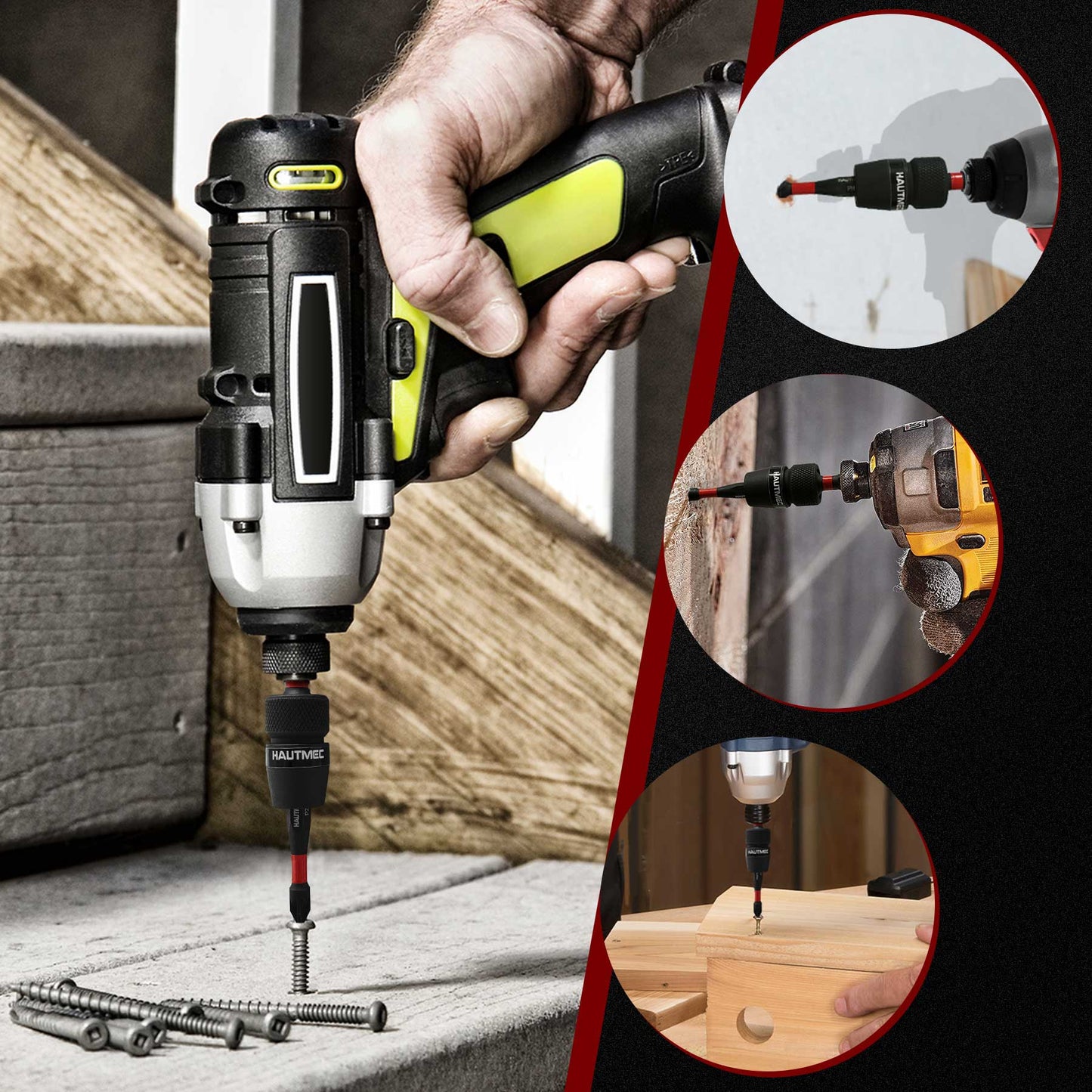 HAUTMEC 1/4 Inch Impact Tough Quick Change Bit Holder - One Touch Mechanism for Quick Release for Screwdriver Bits Nuts Drills Maintenance and repairing HT0162-SH