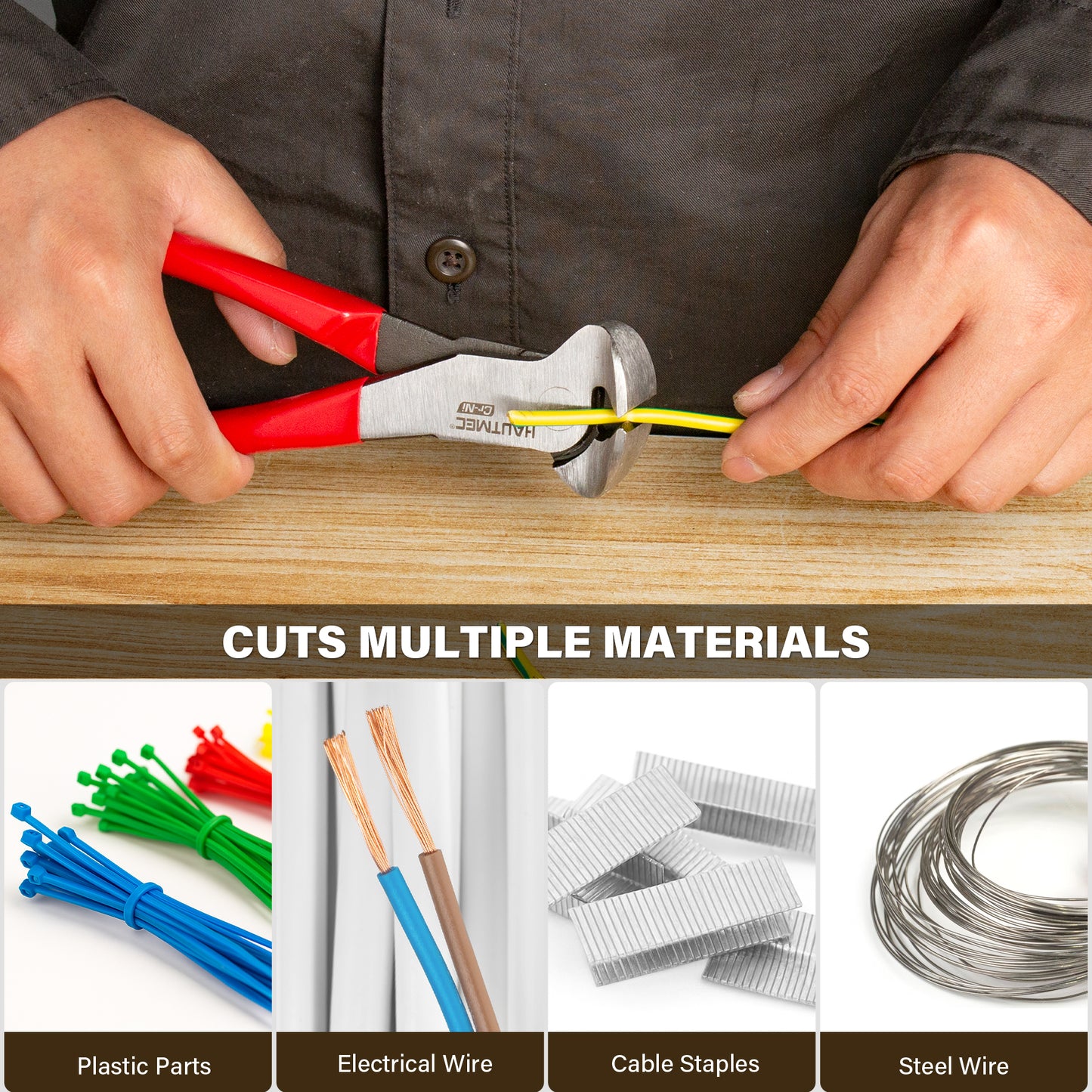 HAUTMEC 7 Inch Nail Puller Pliers Tool, CR-Ni Steel End Cutting Pliers with Non-Slip Grip, Nail Remover Tool with Polished Finish, End Cutting Nippers Tool for Pulling Nails and Wires HT0158-CP