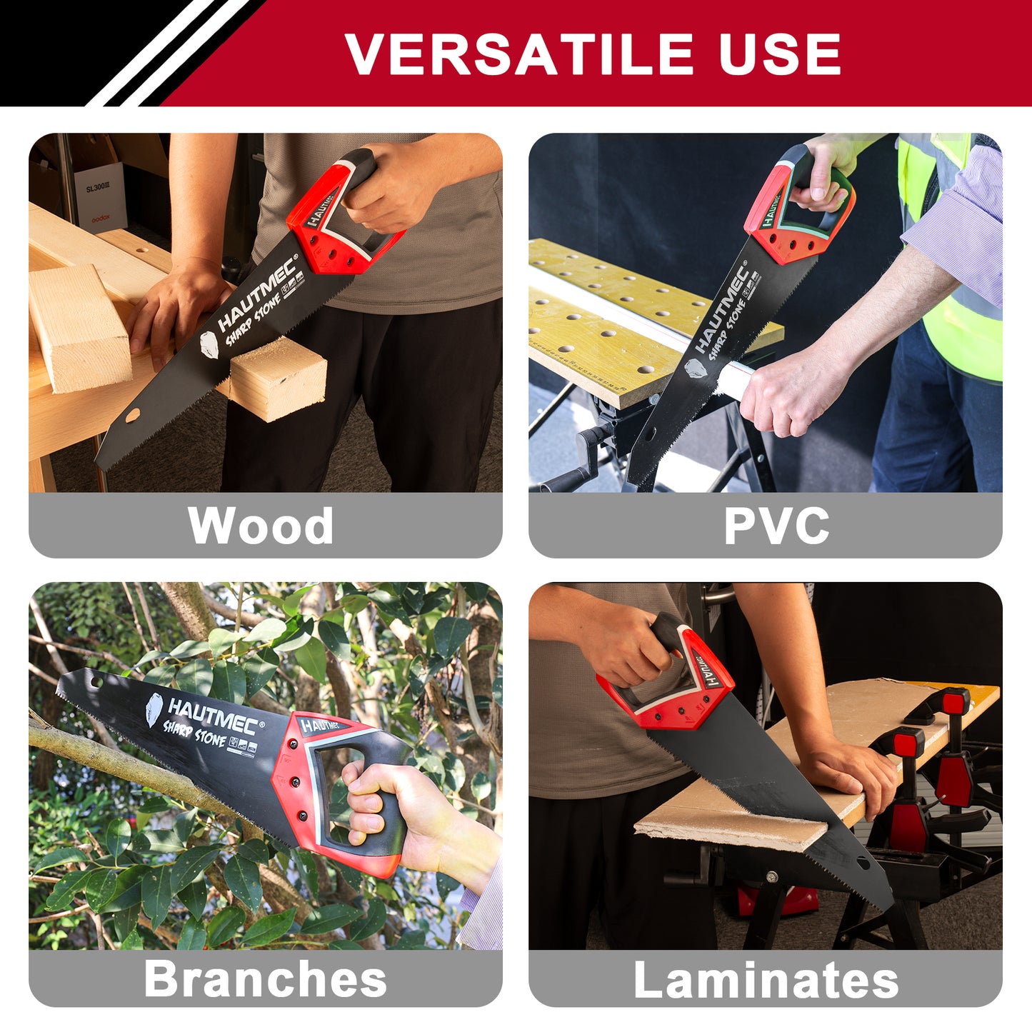 HAUTMEC 14" Expert Hand Saw for Accurate, Clean & Labor-Saving Cutting, 11 TPI Fine-Cut Handsaw with SK5 Rust-Resistant Blade, Triple Ground Teeth, Ergonomic Non-Slip Handle for Wood, PVC – HT0301