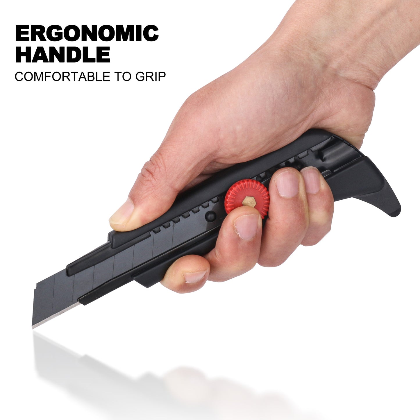 HAUTMEC 18mm Heavy Duty Utility Knife with Multi-Pick, Snap Off Ultra-Sharp Black Retractable Box Cutter, Ratchet & Soft-grip Cutter HT0248-KN