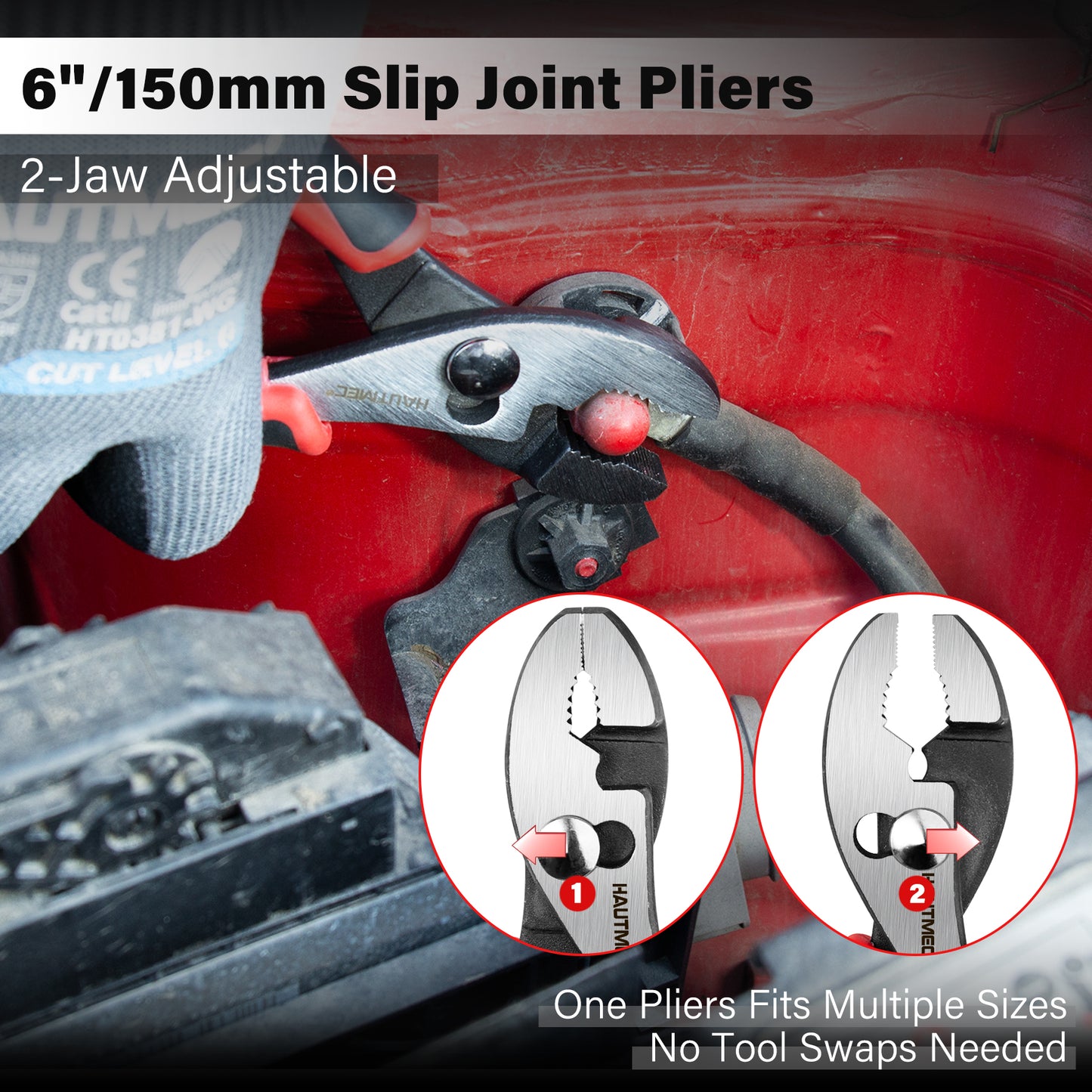 HAUTMEC 5-Piece Bi-Material Pliers Set, Including Slip-joint, Long Nose, Diagonal, Linesman, Groove Joint Pliers, Multi-Purpose for Repair, Home Maintenance, HTPTM25035