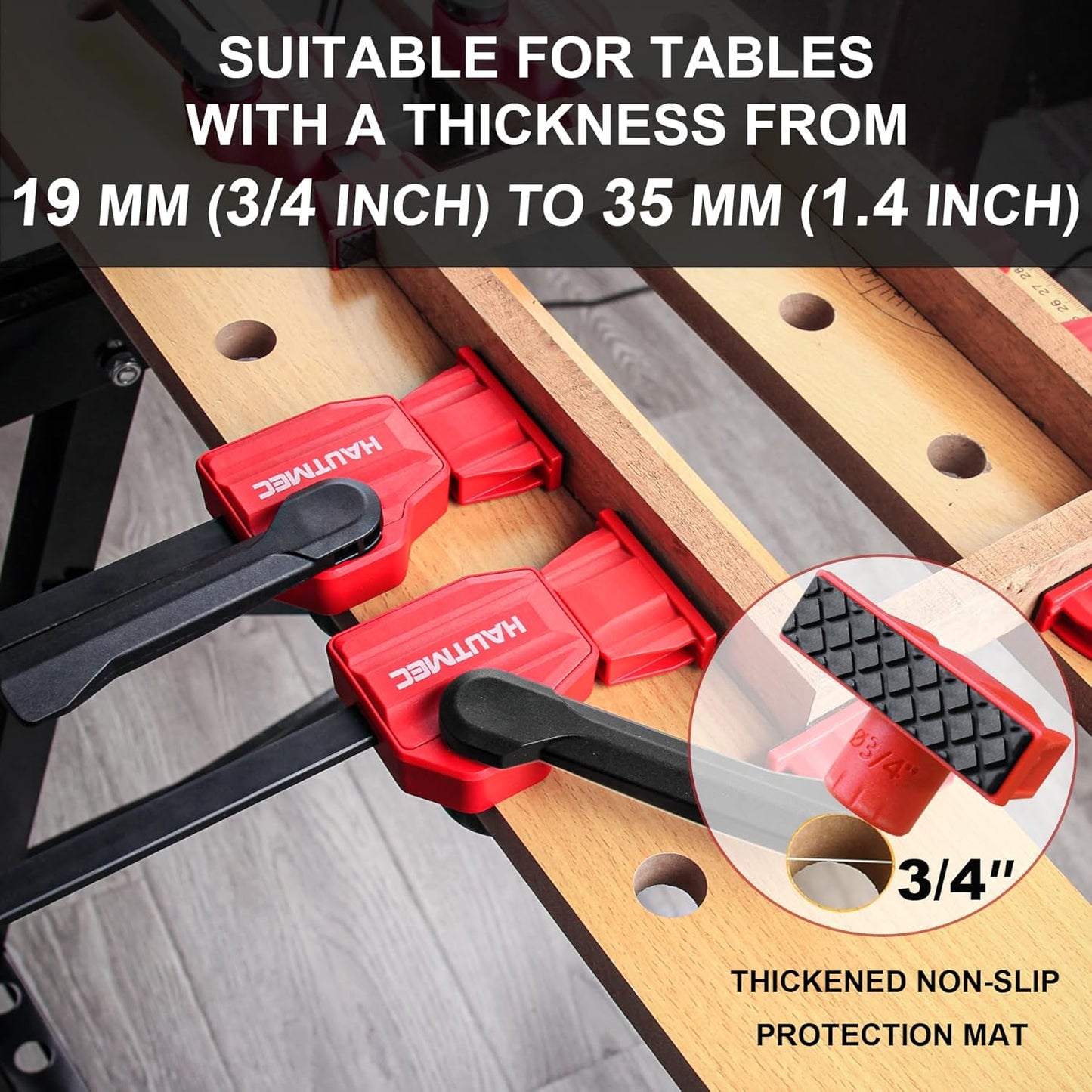 HAUTMEC Quick-Change Clamping Elements, Adjustable Desktop Bar Clamps, Bench Dog Clamps for Woodworking HT0276-CL