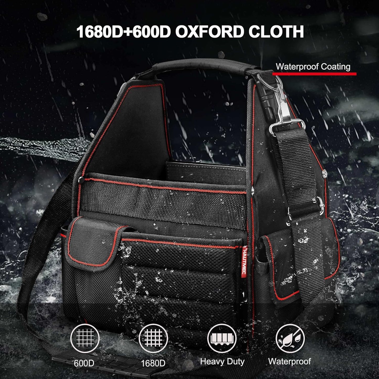 HAUTMEC 18-Pocket Electrical and Maintenance Tool Carrier, Open Top Foldable Smart Design Tools Bag HT0143-TB