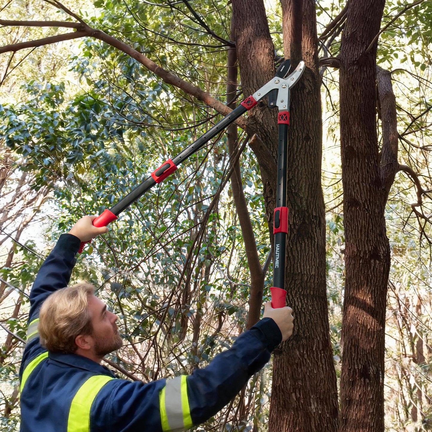 HAUTMEC Anvil Loppers for Tree Trimming Heavy Duty, Extendable 27-37'' Garden Bypass Loppers with Compound Action System, 2" Cutting Capacity, Labor-Saving Tree Trimmer for Yard, Lawn Branch Cutter HT0149
