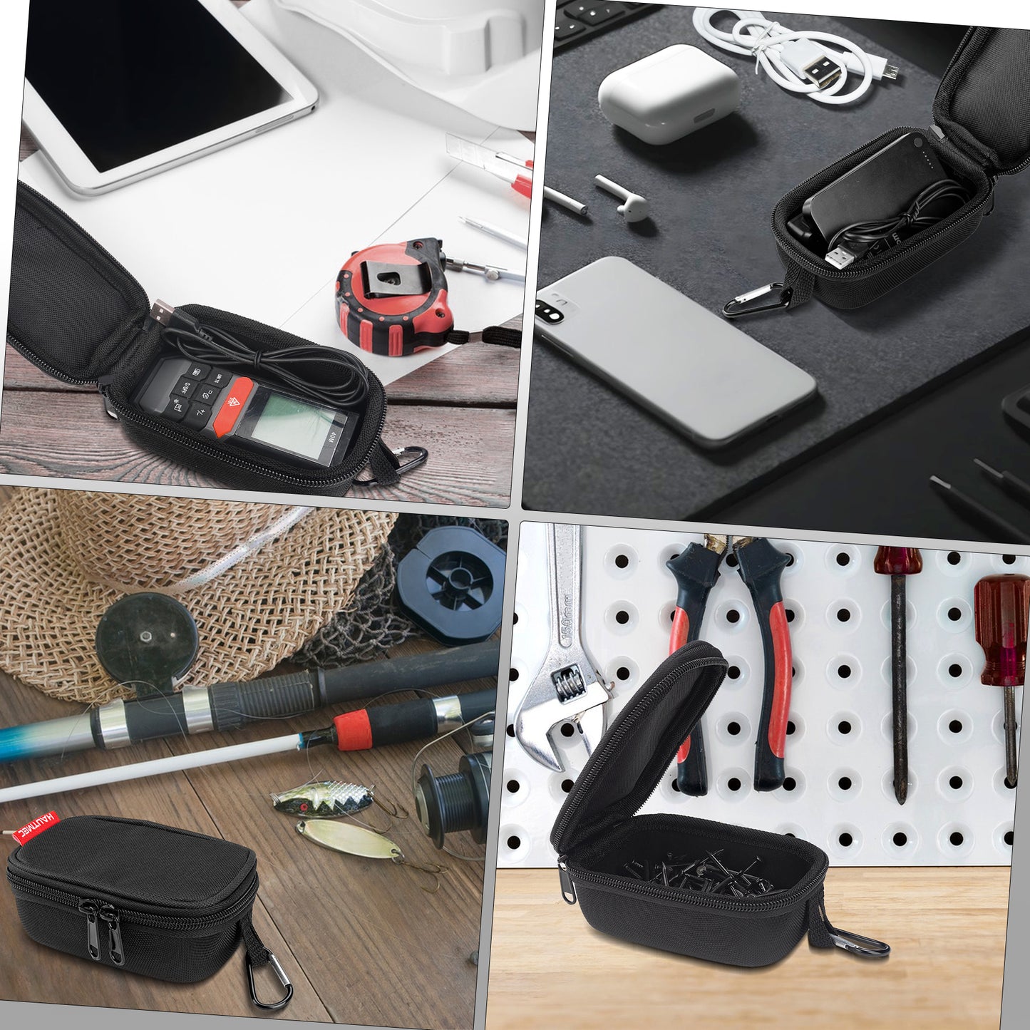 HAUTMEC Small Hard Tool Storage Case, Heavy-Duty 1680D Tool Bag with EVA Molded Base, PE Reinforced Top & Waterproof Bottom, Dual Zipper Compact Organizer for Small Parts & Electronic Devices – HT0402