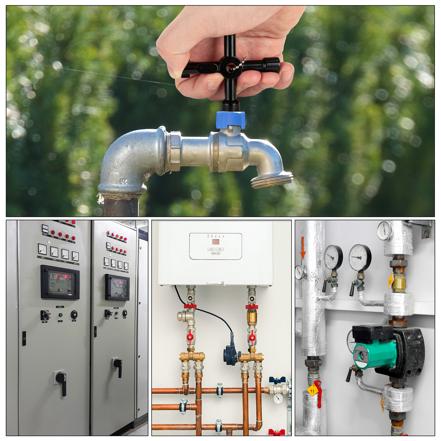 HAUTMEC 4 Way Sillcock Water Key Multi-functional Universal Cross Water Spigot Key Zinc Alloy Plumbers Electricians Valve Tools Black Silcock Key 4 Way, HT0099-SY