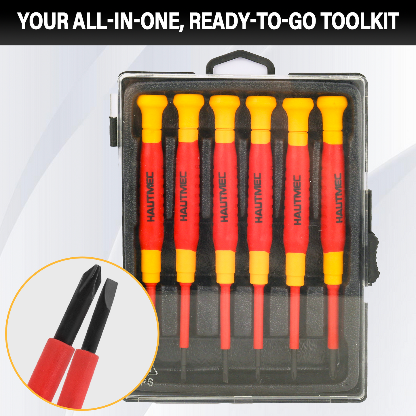 HAUTMEC 6PCS Small Precision Screwdriver Set 1000V Mini Insulated Screwdriver Set with VDE Certified, S2 Steel, Slotted and Phillips Magnetic Tip for Electrical Work, HT0313