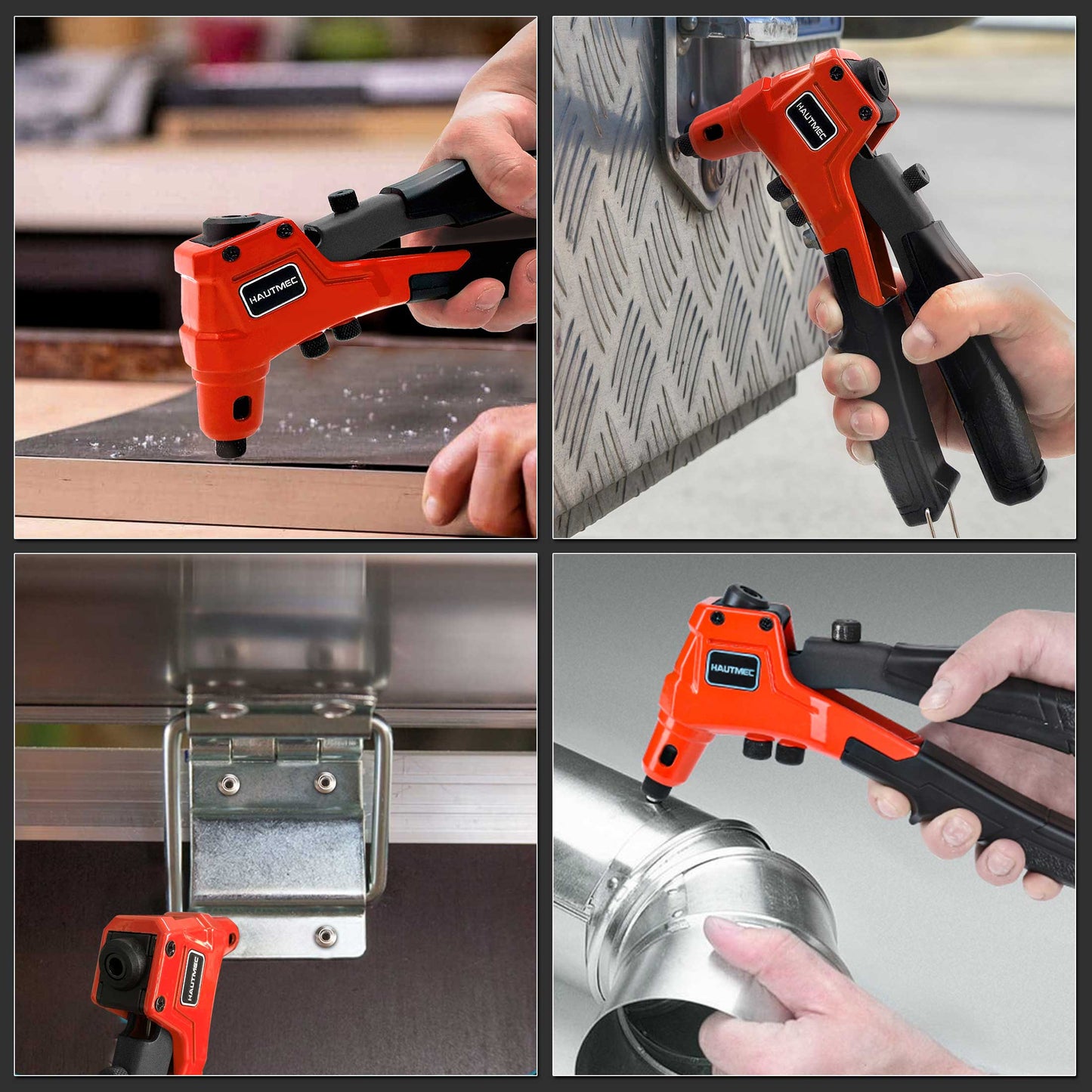 HAUTMEC Pop Rivet Gun,4 in 1 Hand Riveter with 4 Tool-Free Interchangeable Rivet Heads HT0087-HR